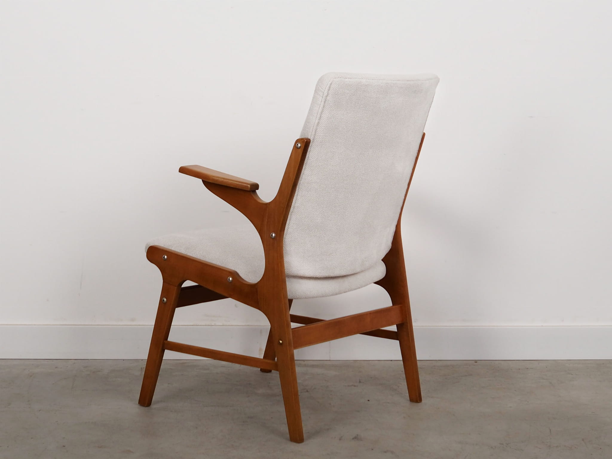 Vintage Sessel Buchenholz Textil Weiß 1960er Jahre