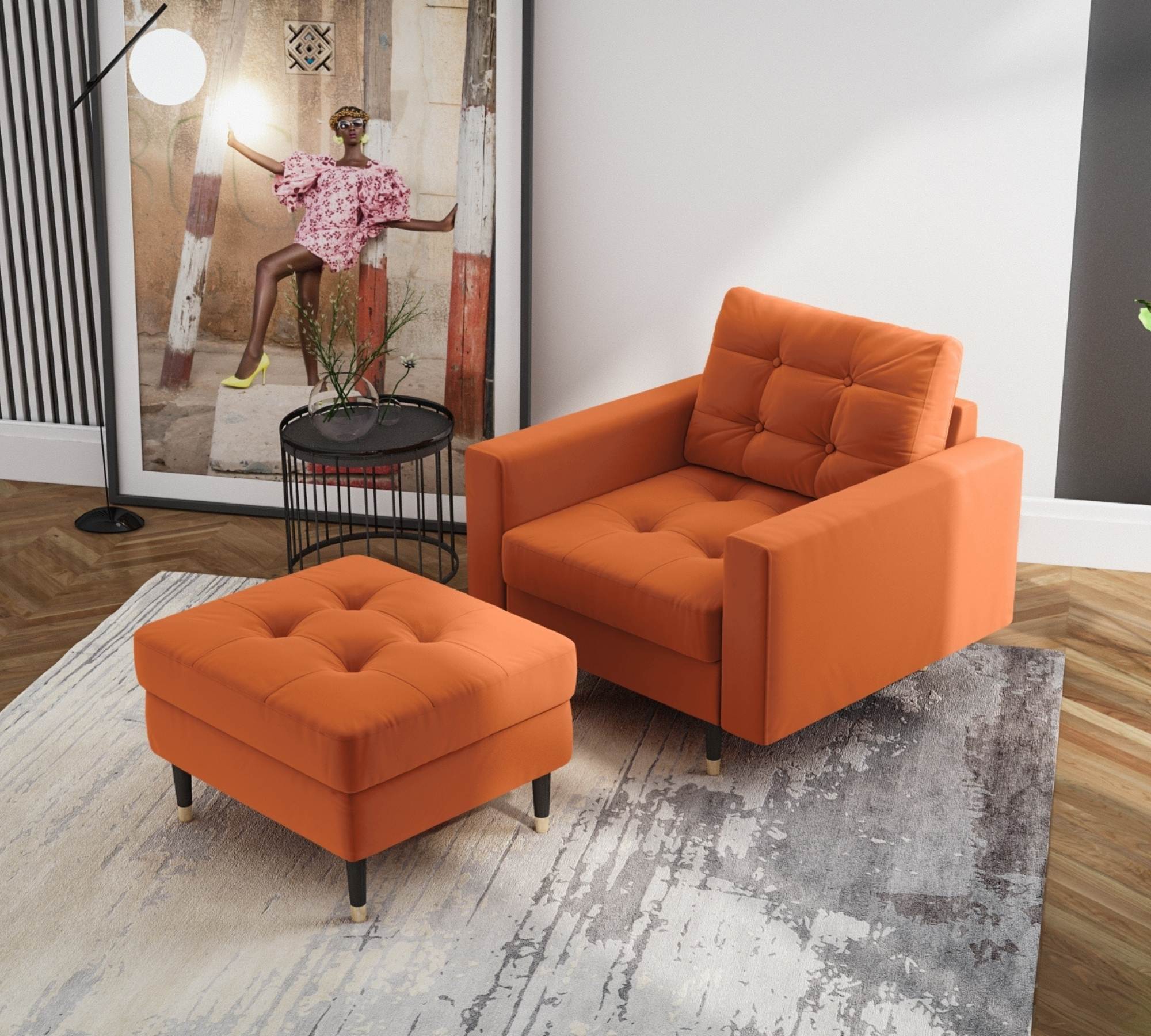 Hocker Aldo Samt Orange