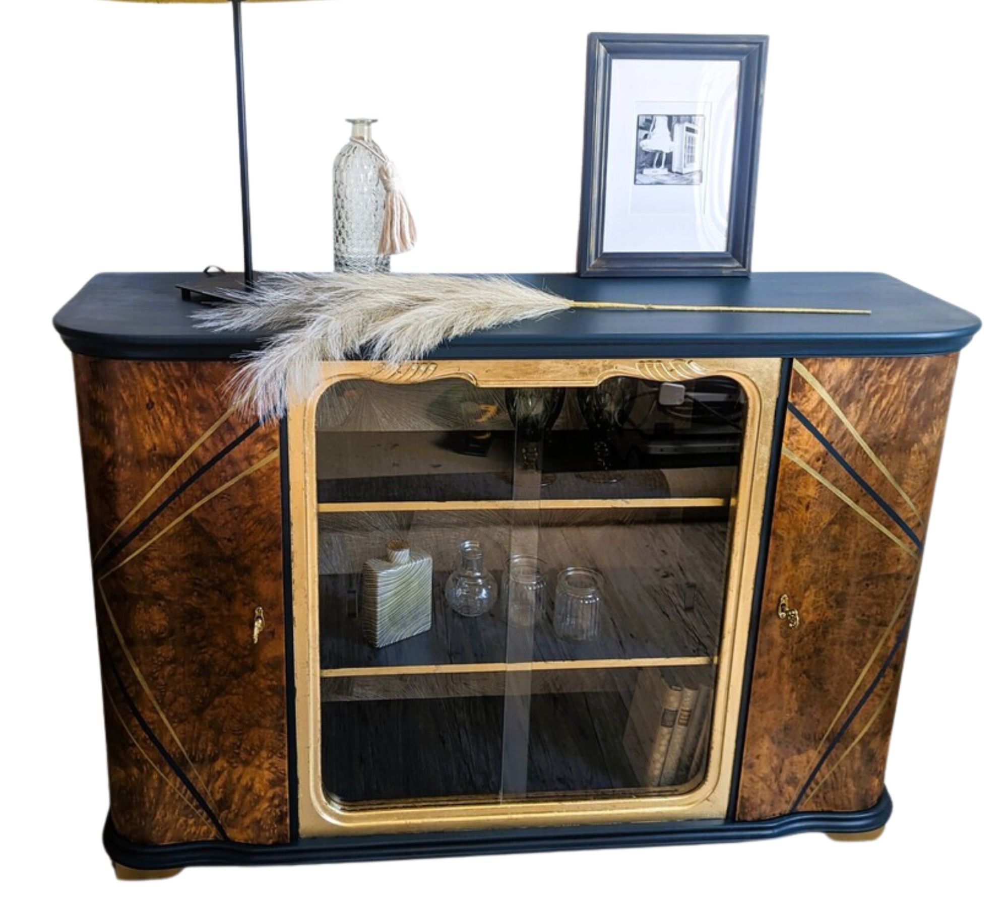 Glasvitrine Holz Braun Gold