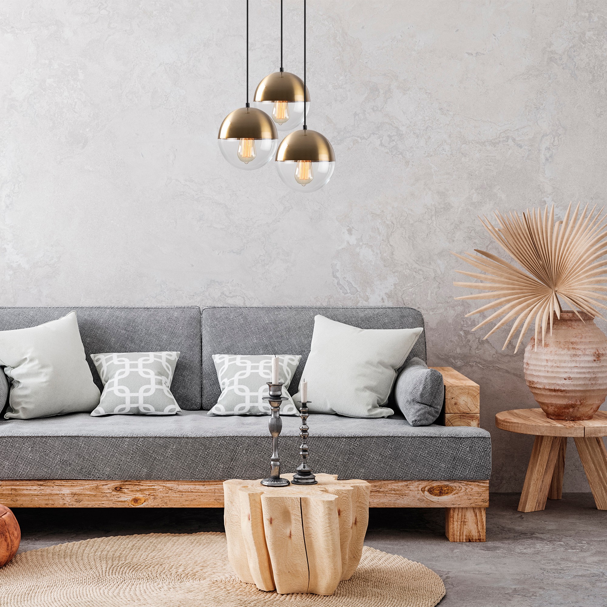 3-Flammig Bastos Hängelampe Metall Glas Gold