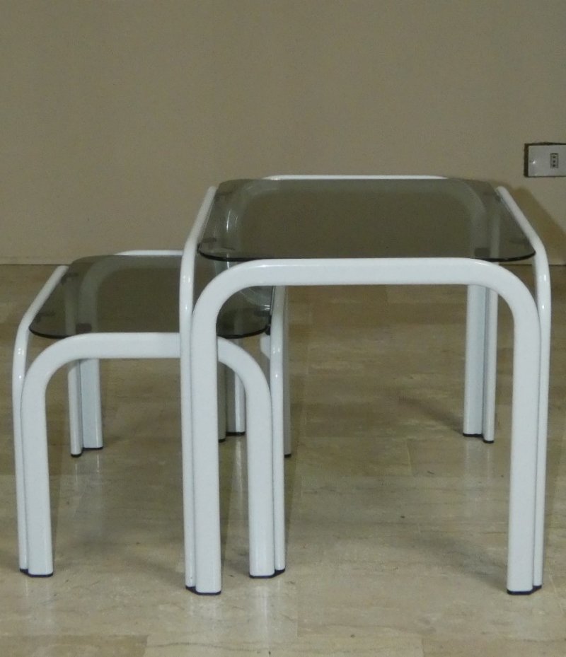 Couchtische 3er Set Vintage Metall Glas 1980er Jahre