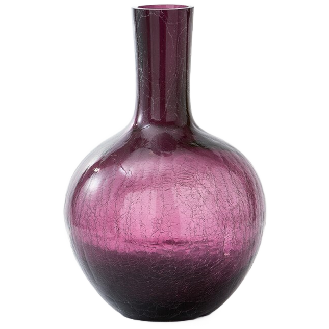 Gecrackelte Kugelvase Glas Dunkellila