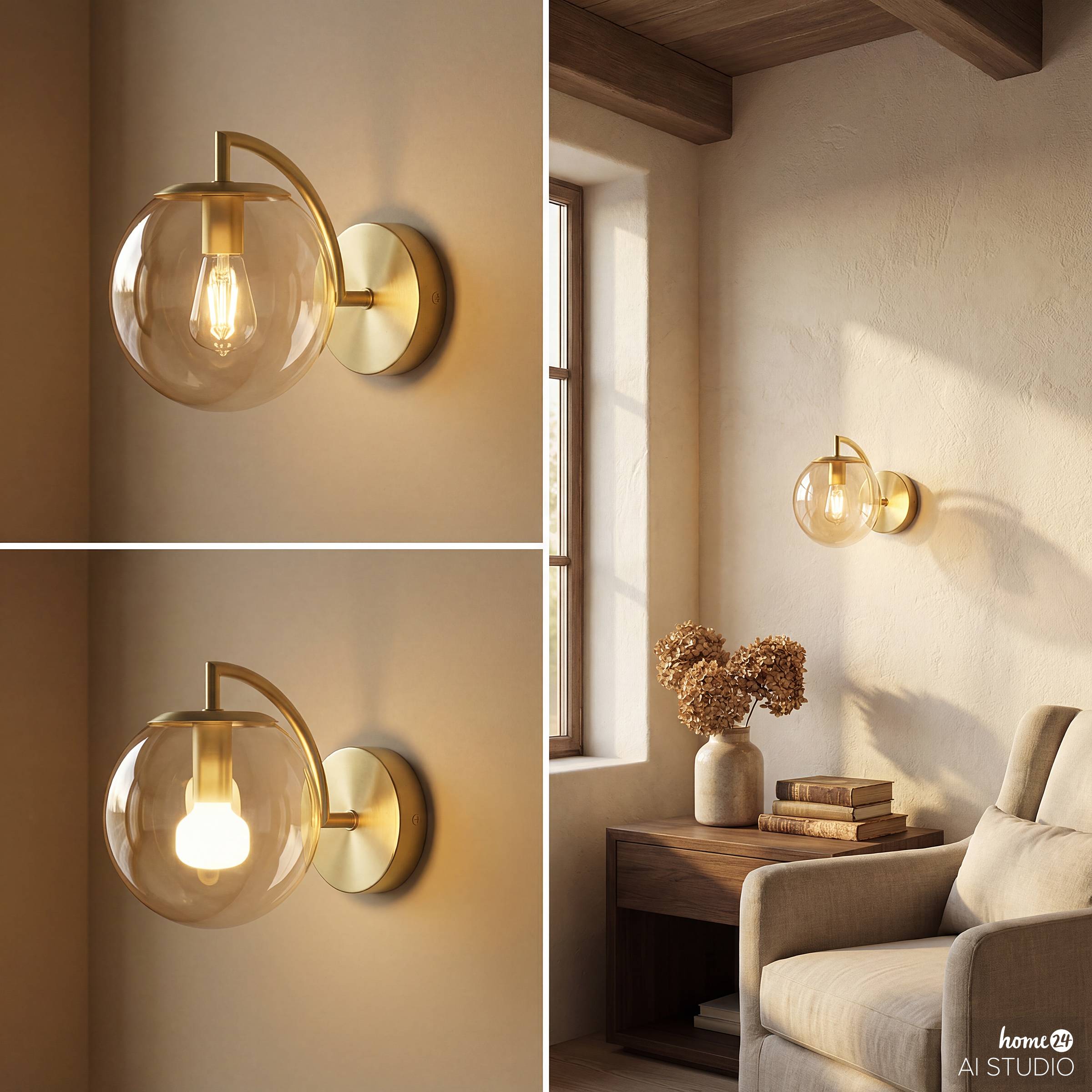 CARTY Wandleuchte 1-flammig Eisen Bernstein