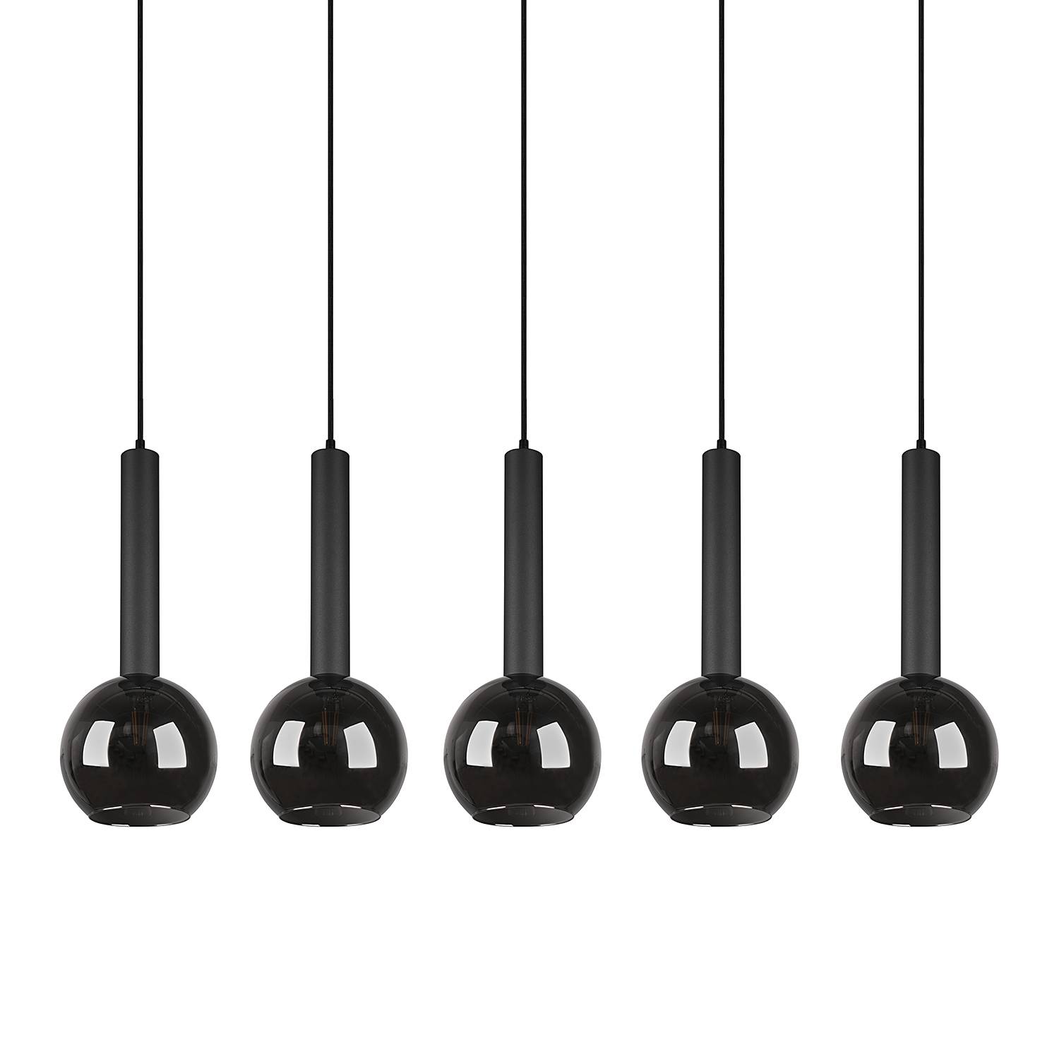 5x Flammenanzahl Pendelleuchte Clayton Rauchglas Eisen 