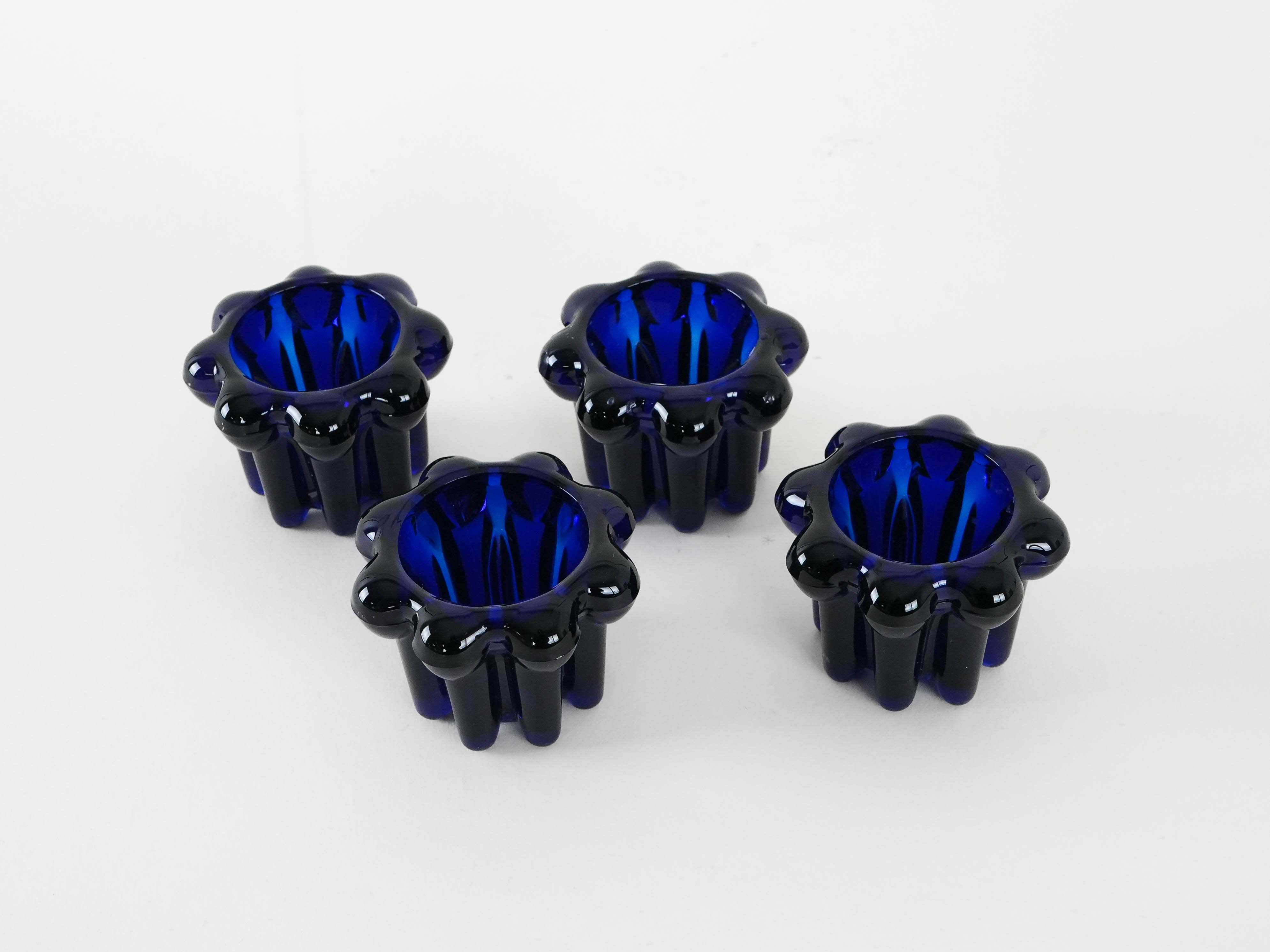4x Kerzenhalter-Set Kobalt Blau1970er Jahre