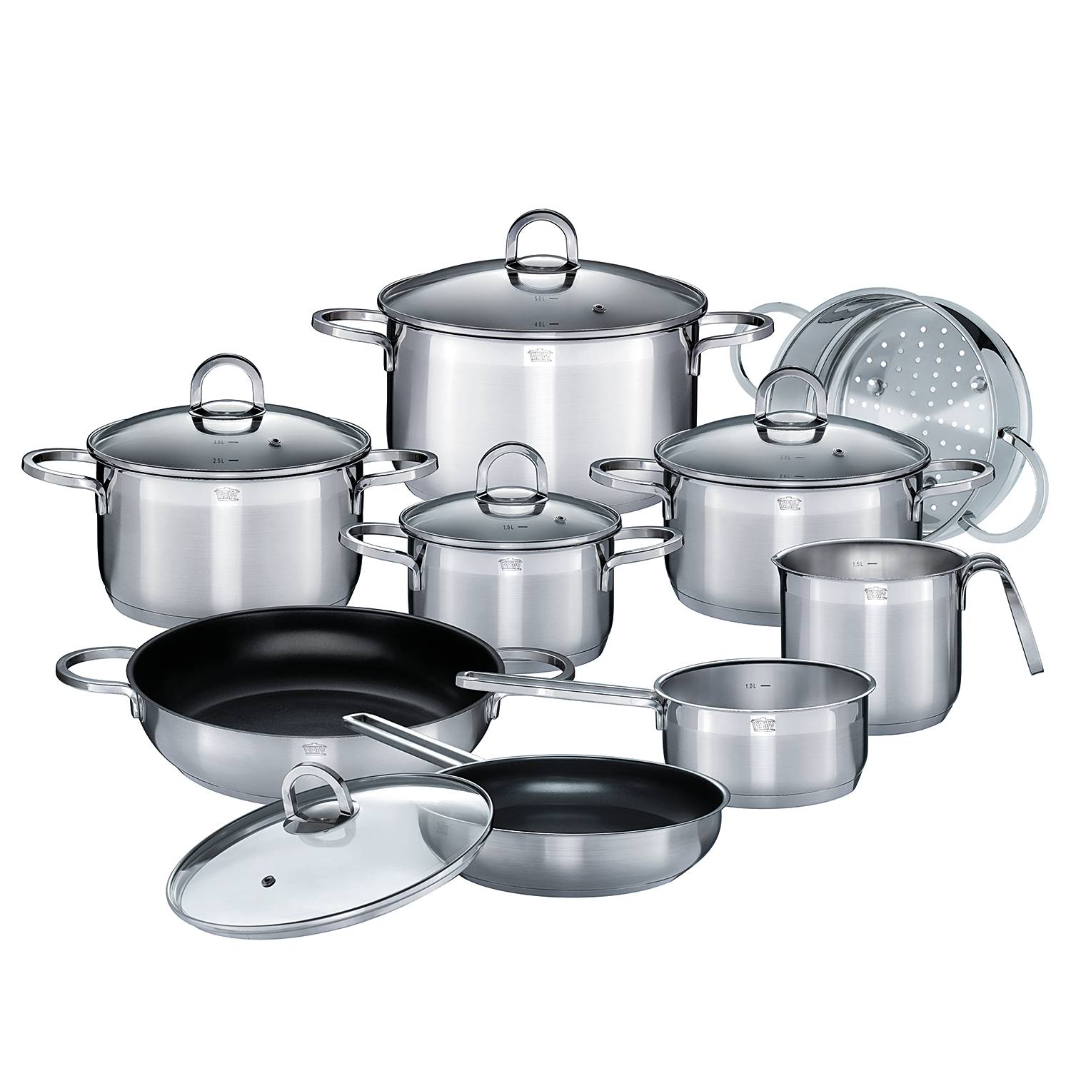 14x Kochtopf-Set Alara Edelstahl Silber