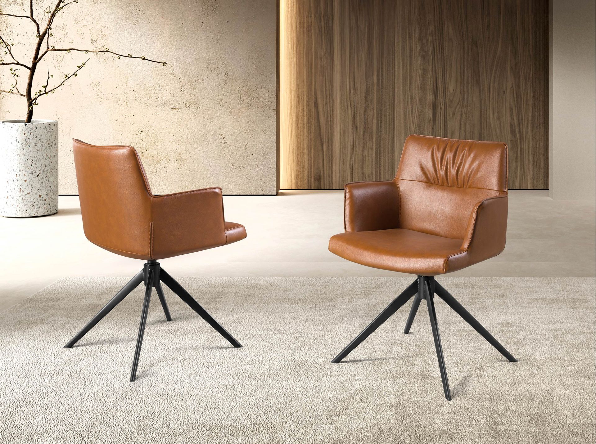 Swiveling chair faux leather brown