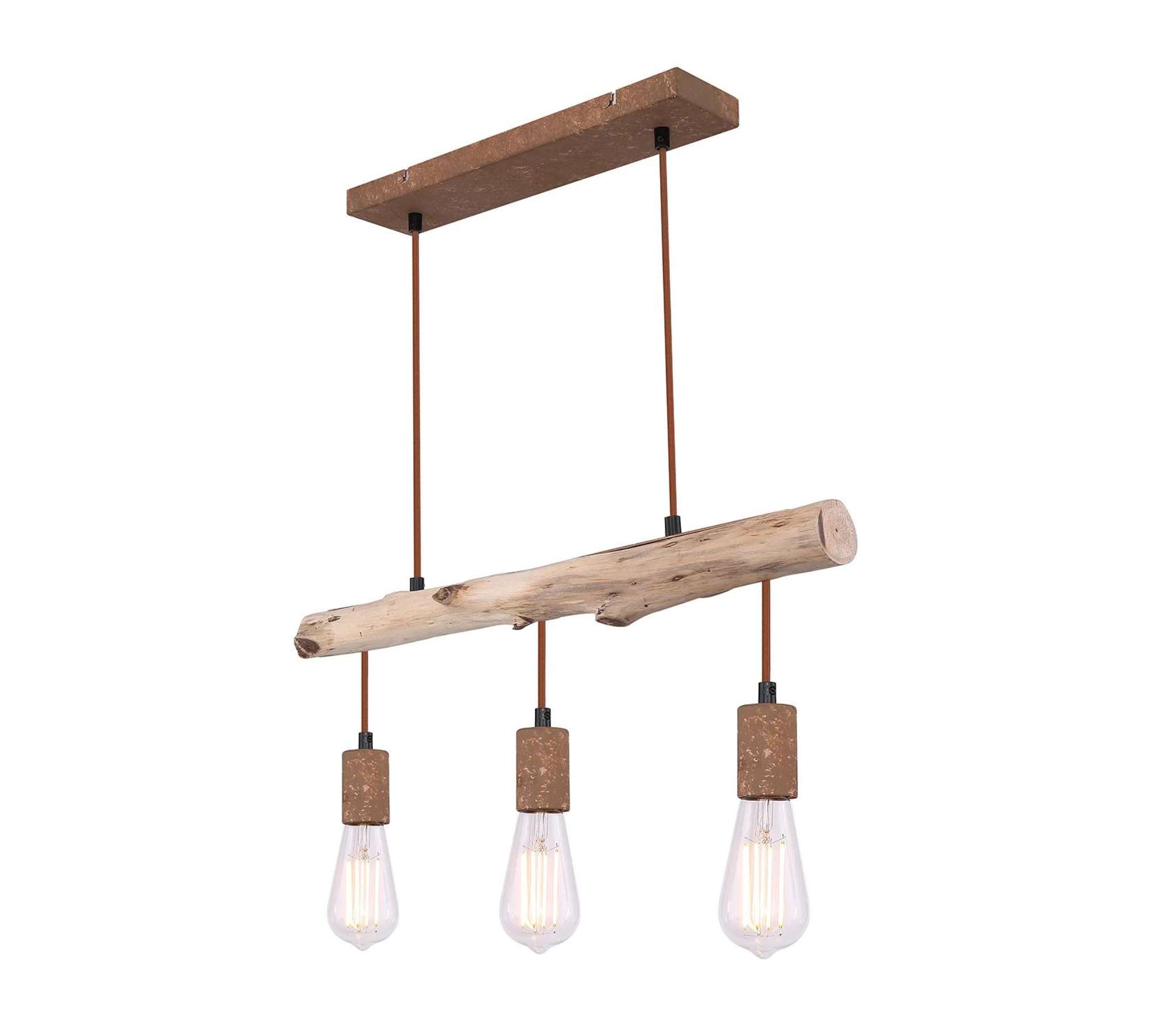 Pendelleuchte 3-flammig Metall Holz Braun
