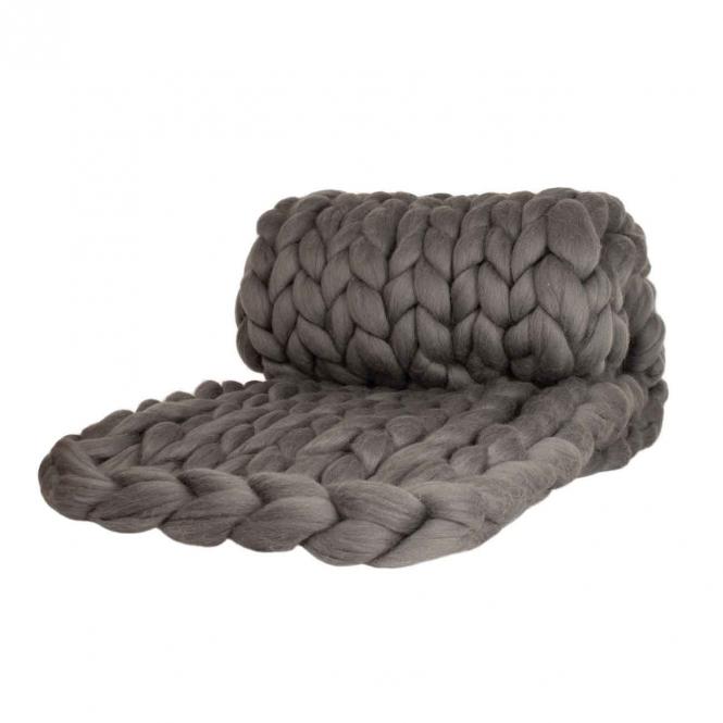 Cosima Chunky Knit Wolldecke Merinowolle Grau