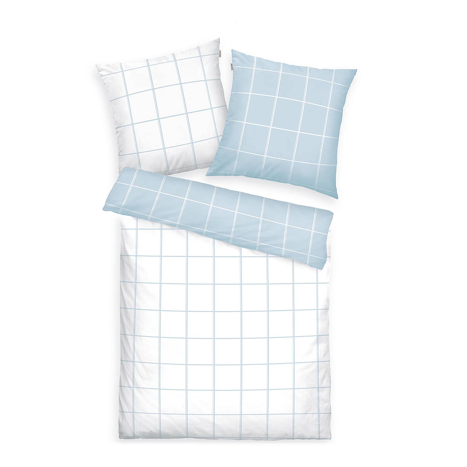 Bedding Cotton White Light Blue 155x220cm Pillow 80x80cm