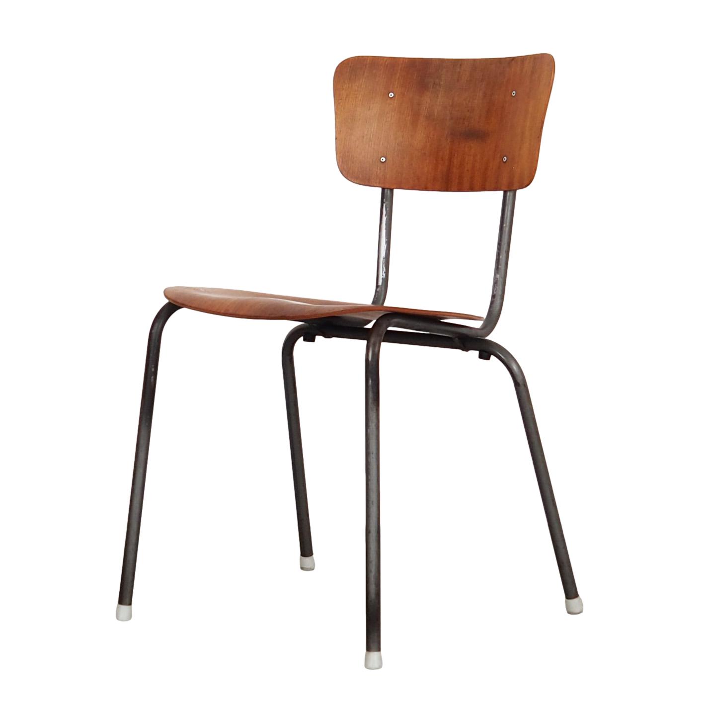 Vintage Stuhl Holz Metall Braun 1960er Jahre