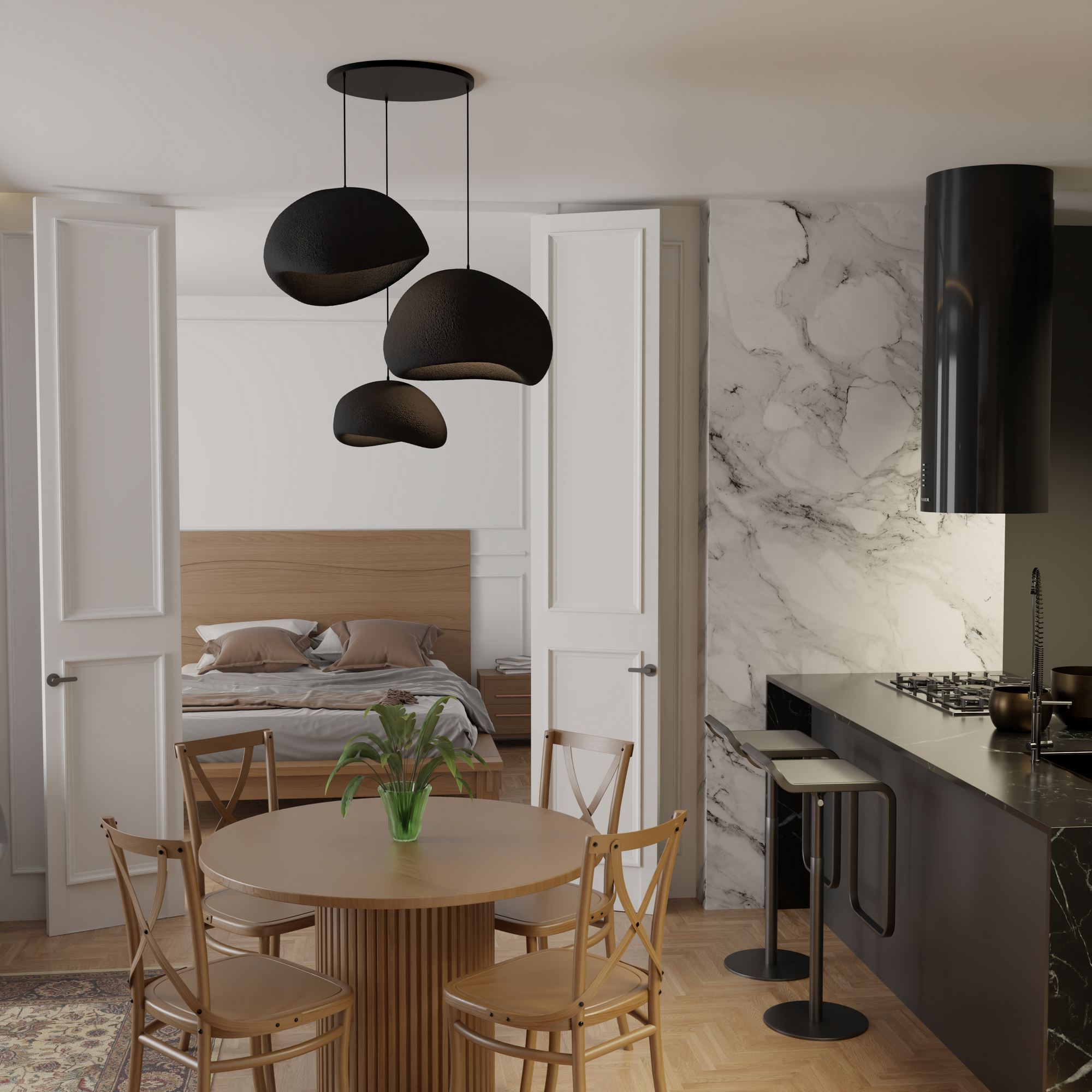 3-Flammig Wabi Sabi Mossgreys Pendelleuchte Schwarz