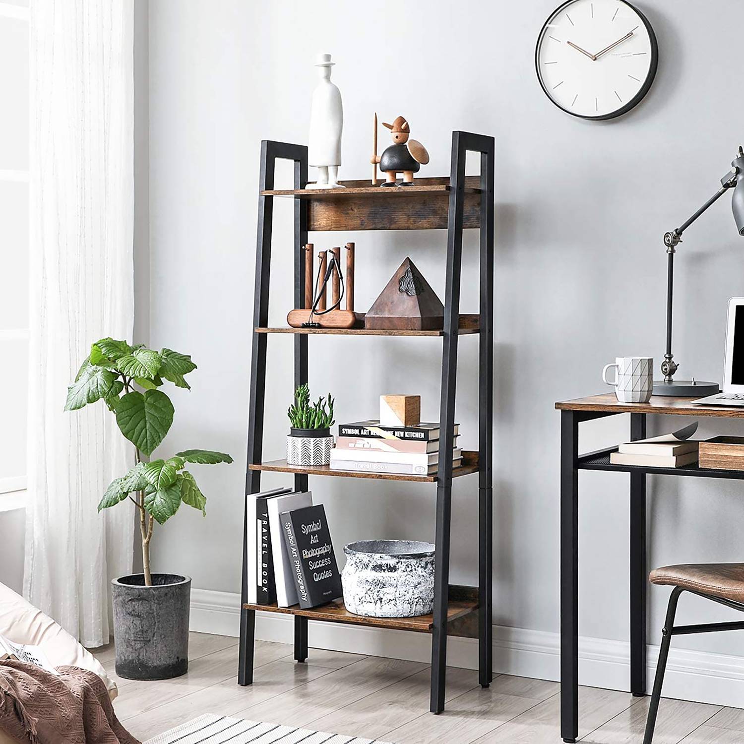 Leesville V Shelf Engineered Wood Brown Black