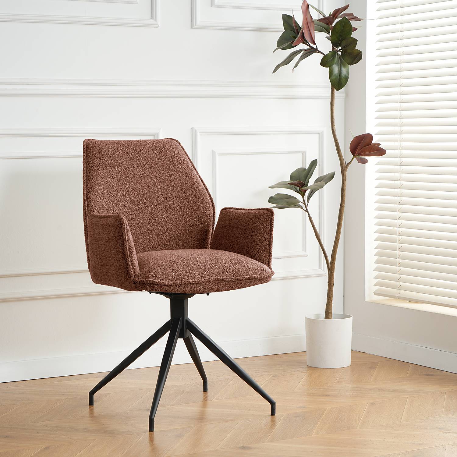 Drehbarer Armlehnenstuhl Duber Bouclé Braun