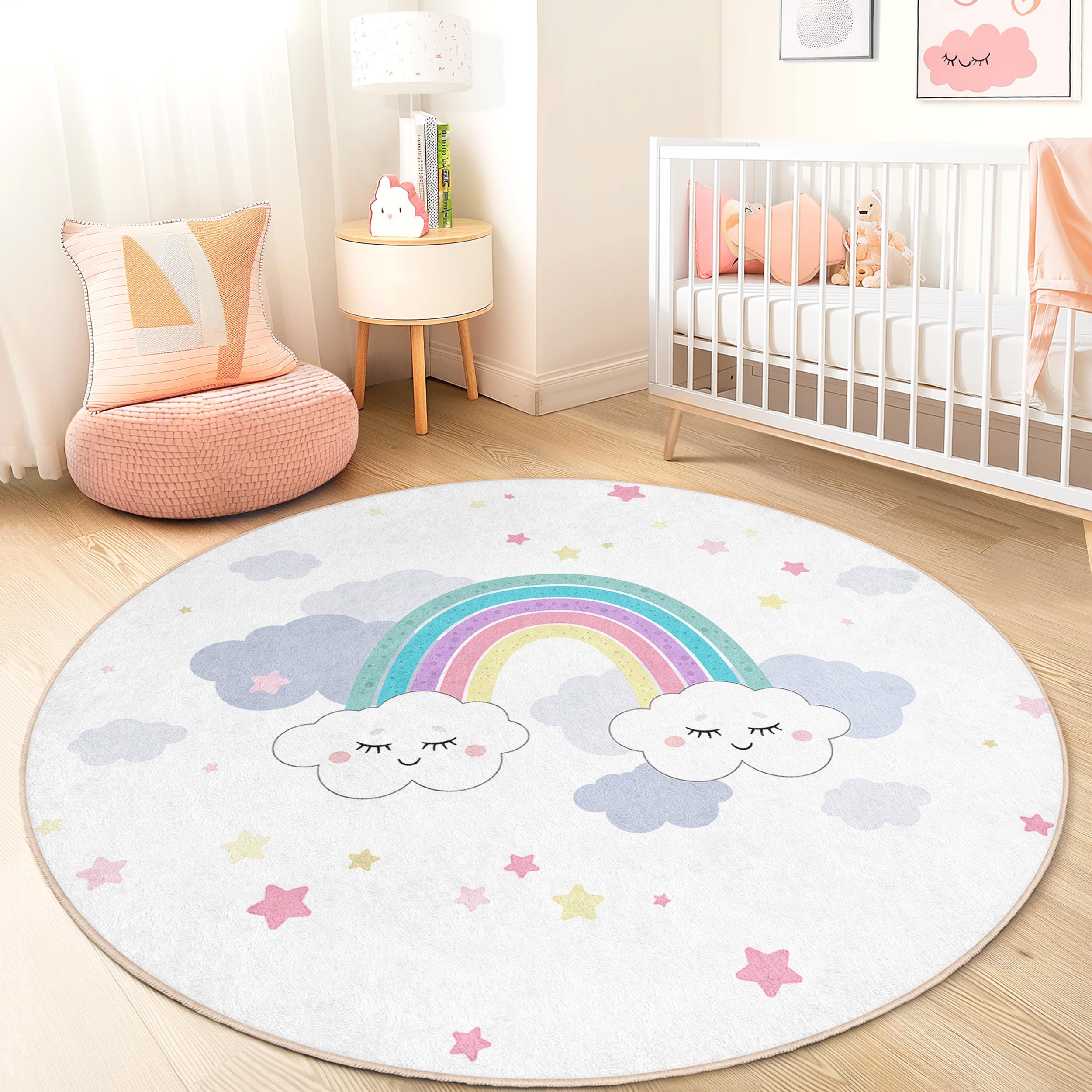 Regenbogenwolken Kinderspielteppich Mehrfarbig Ø120cm