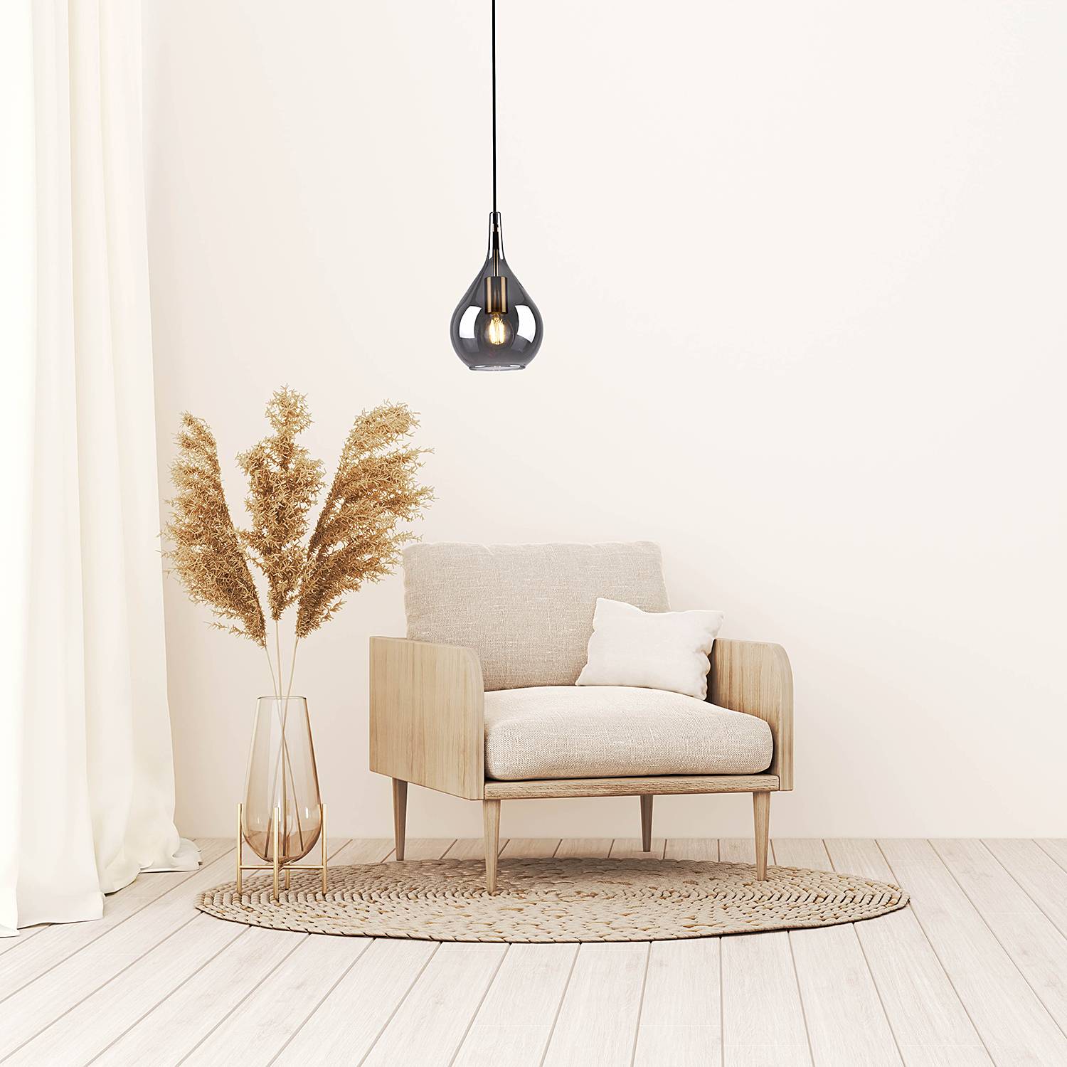 1-Light Gota Type C Pendant Light Smoked Glass Iron