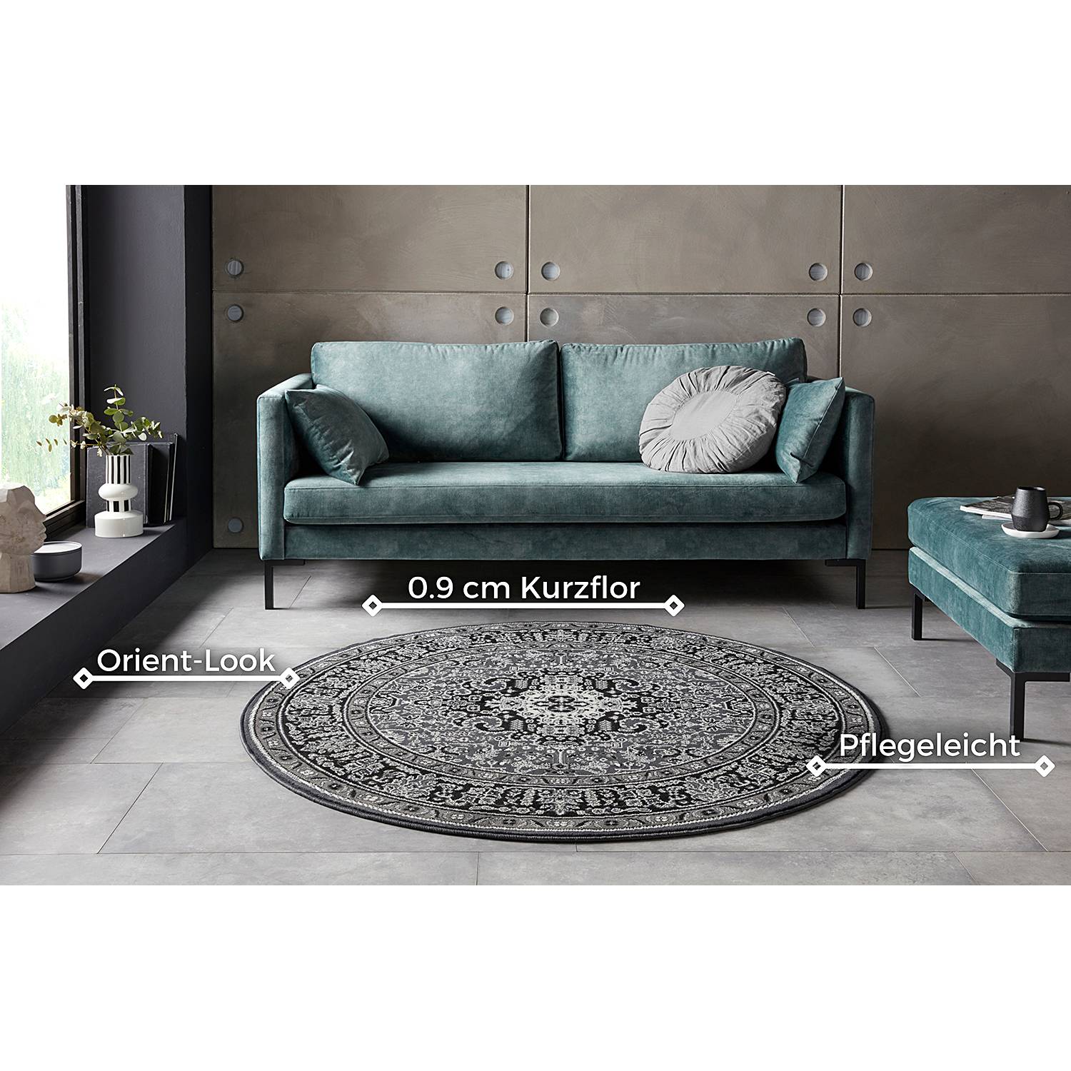 Kurzflorteppich Skazar Isfahan Dunkelgrau