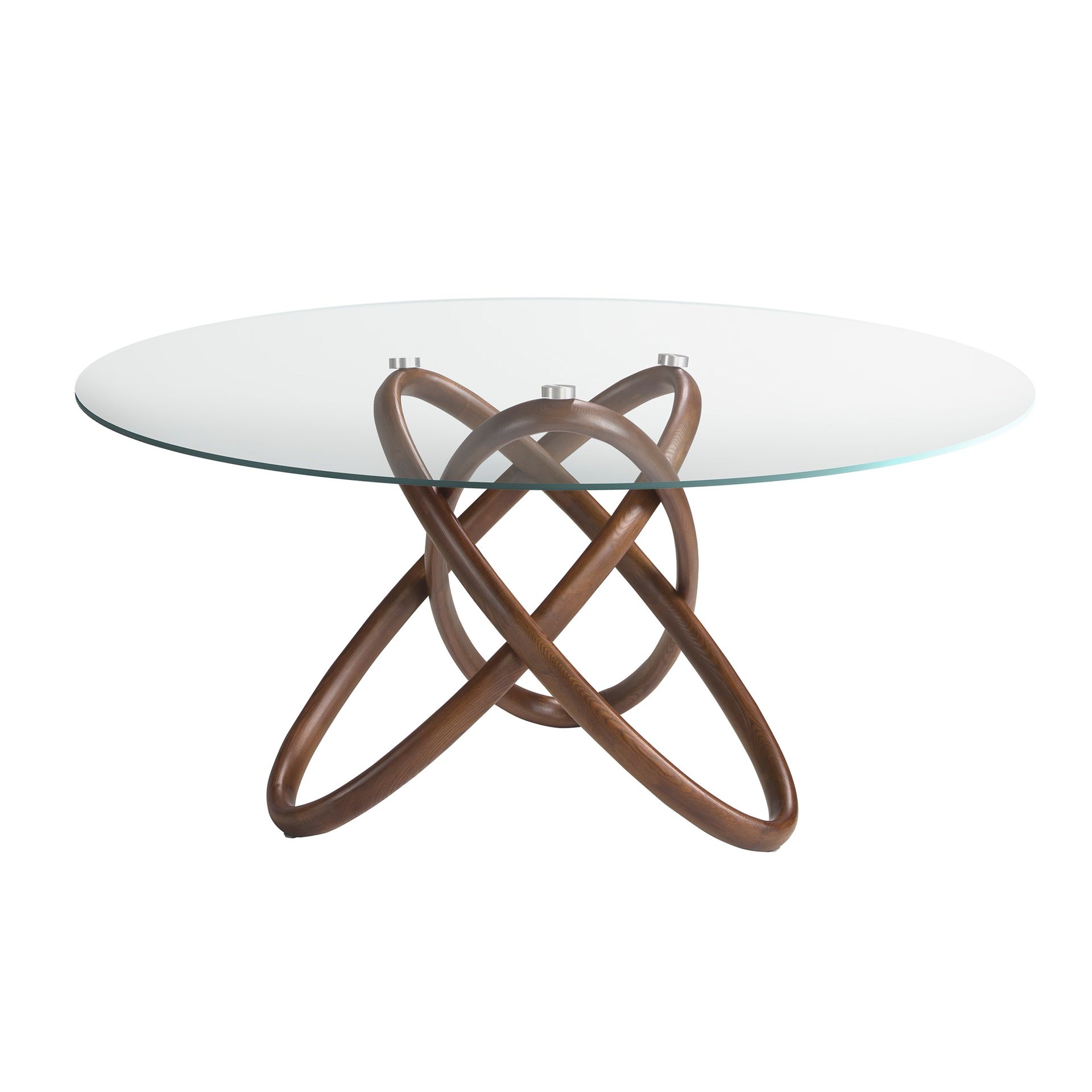 Round dining table walnut wood glass Ø 150cm