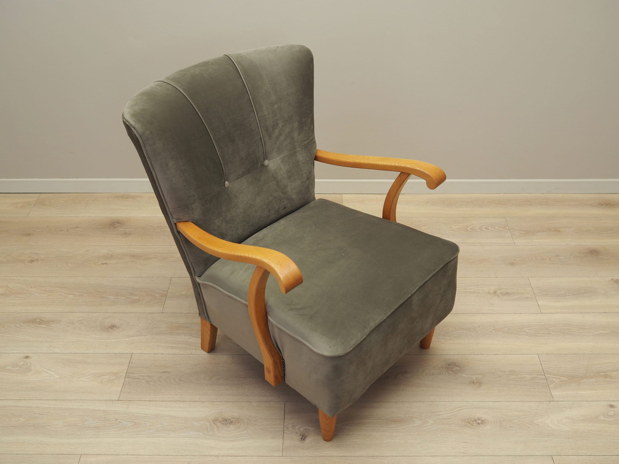 Vintage armchair beech wood velvet grey 1960s