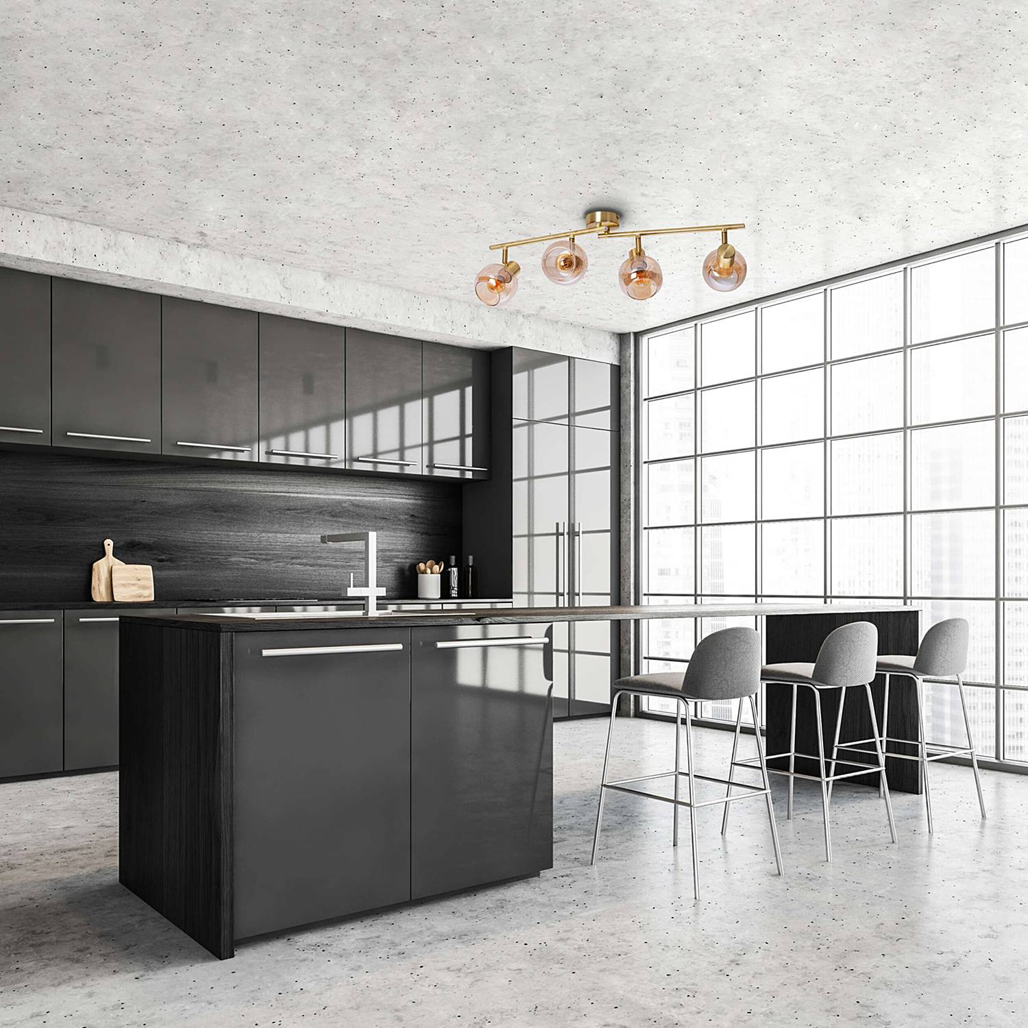 Libby Ceiling Light Clear Glass Iron 4-flame