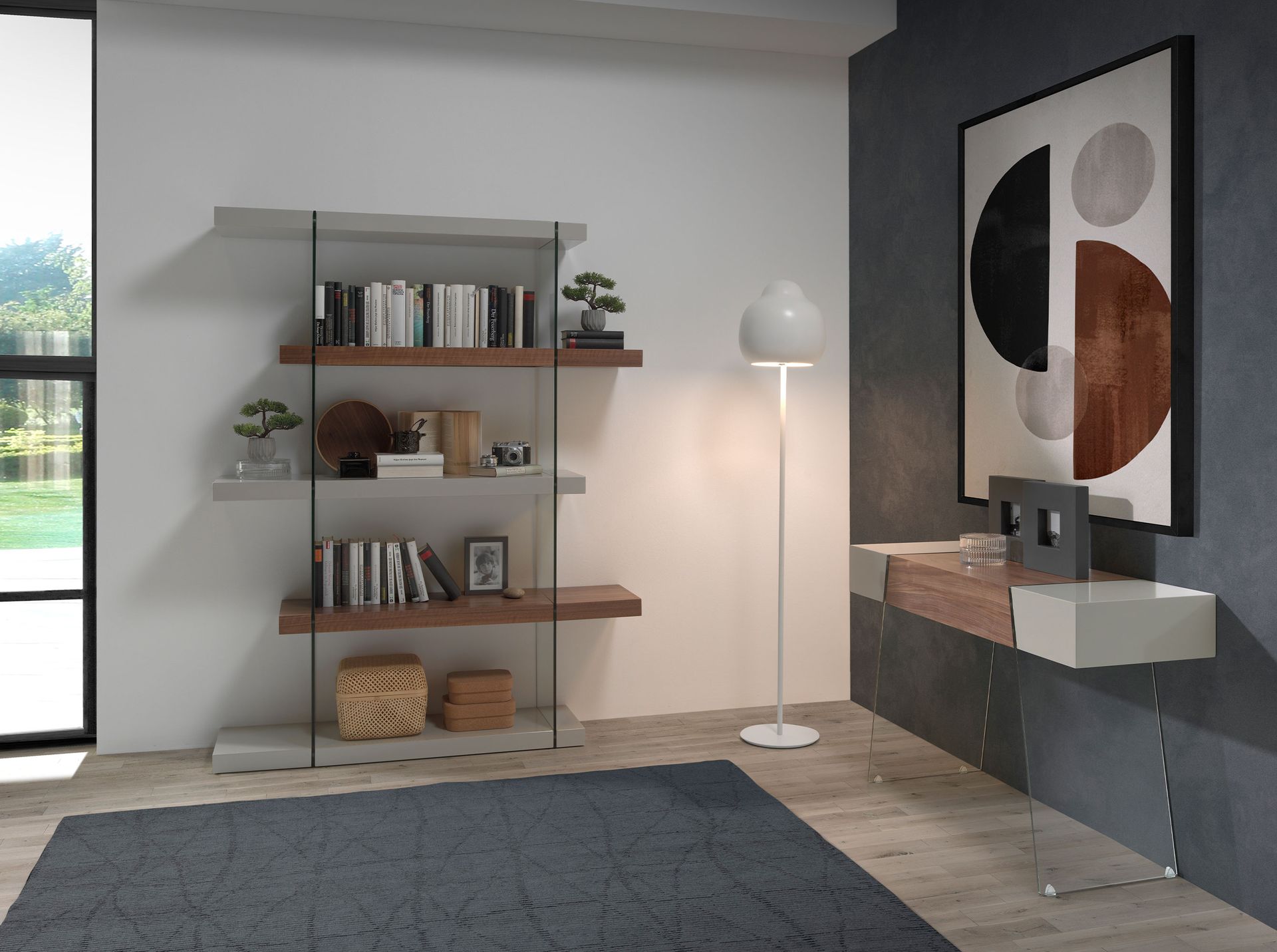 Rechteckiger Konsolentisch Nussbaum Glas