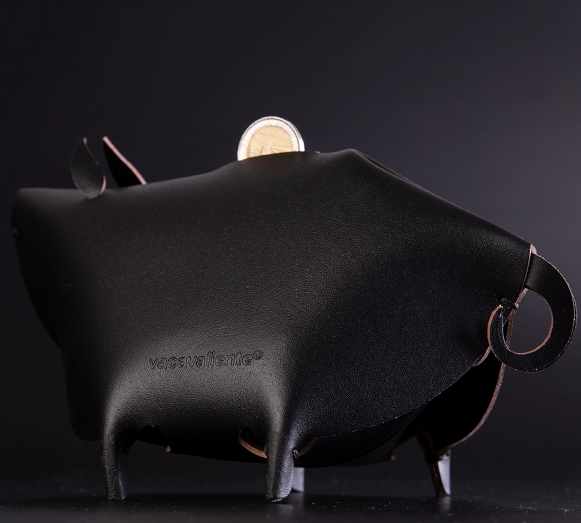 Sparschwein aus 100% Recyceltem Leder aus Spanien Schwarz