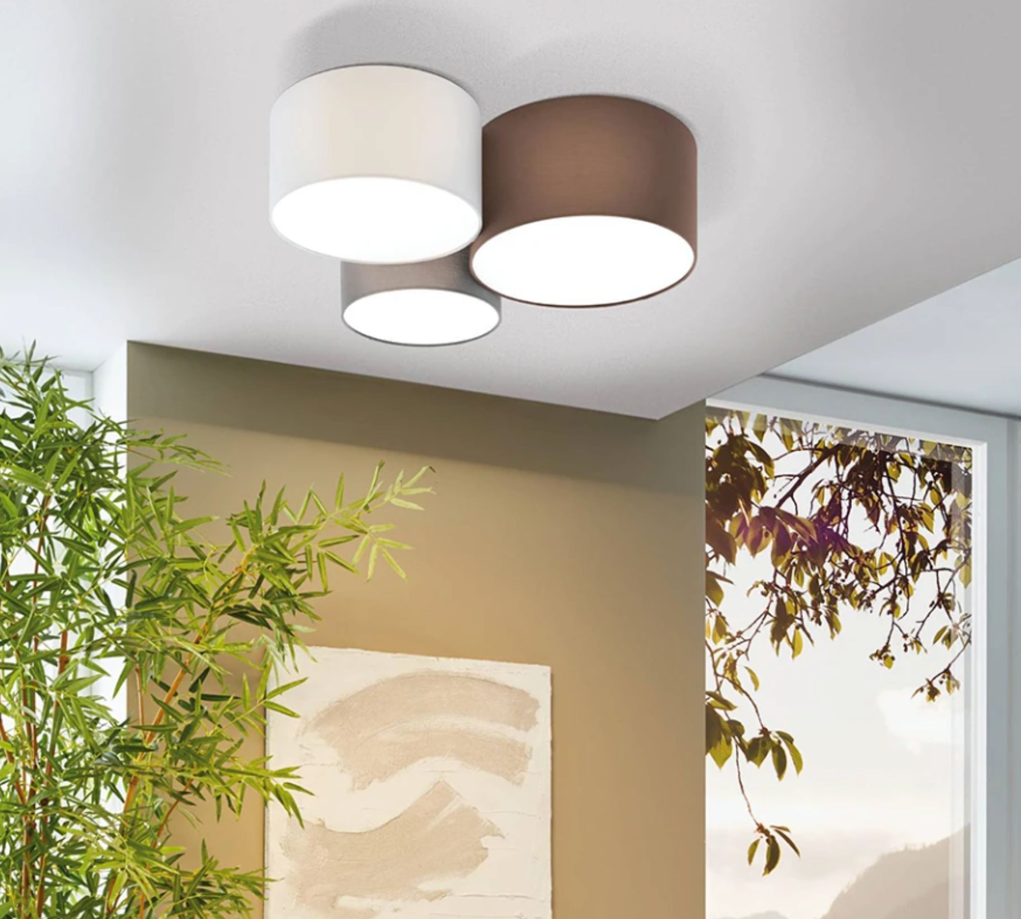 Deckenleuchte 3-flammig Leinen Grau