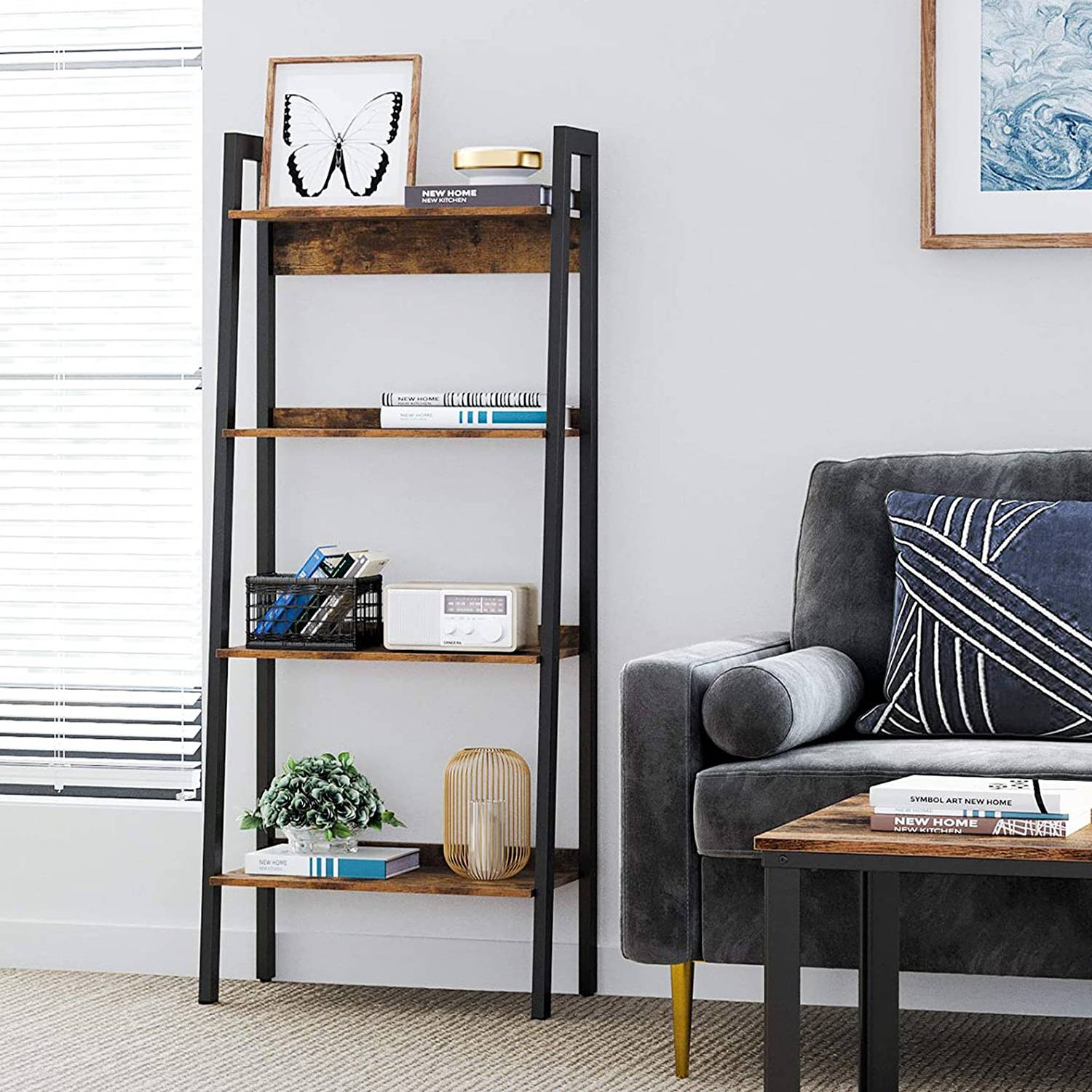 Leesville V Shelf Engineered Wood Brown Black