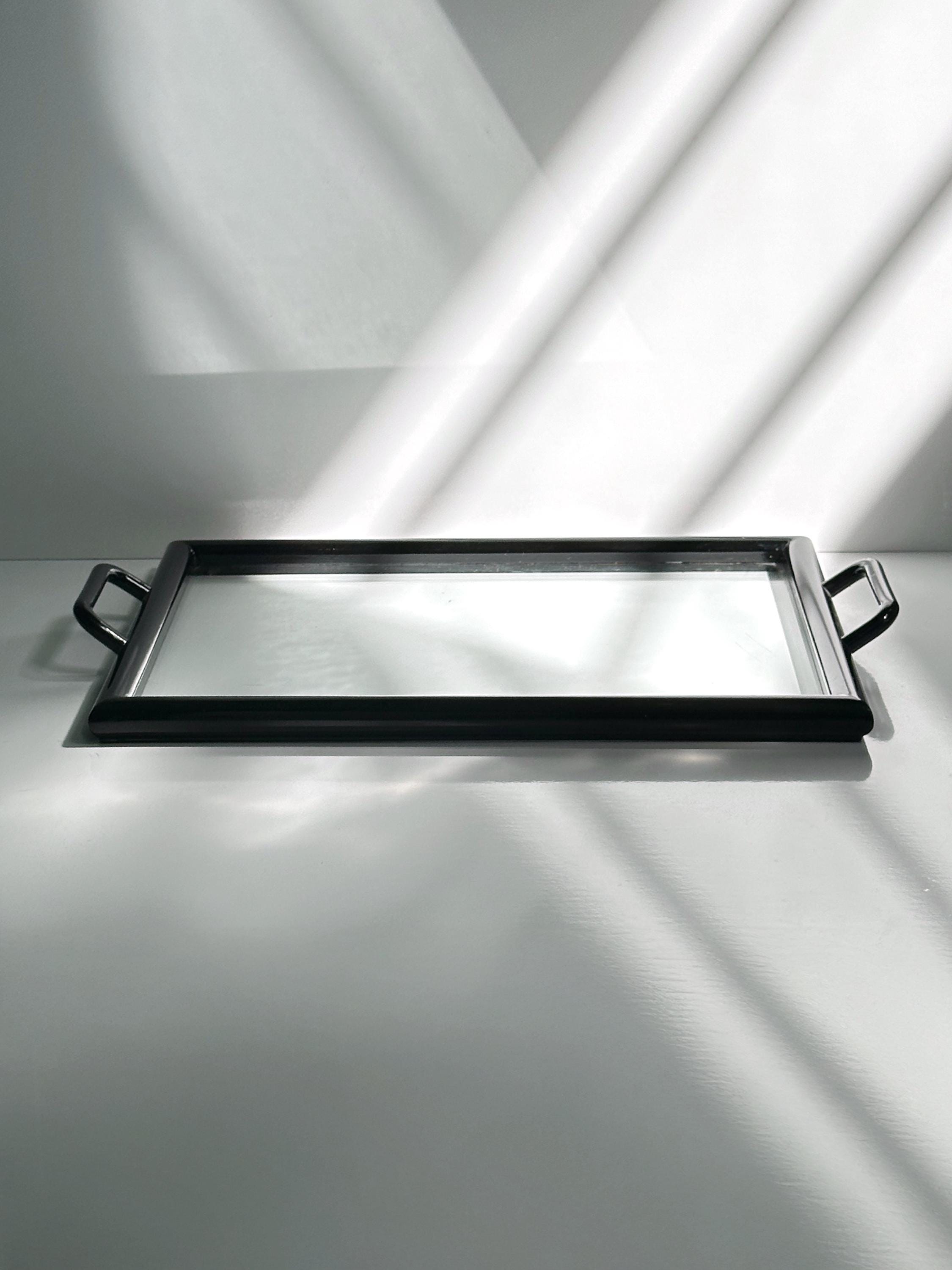 Vintage Tray Wood Glass 1980s