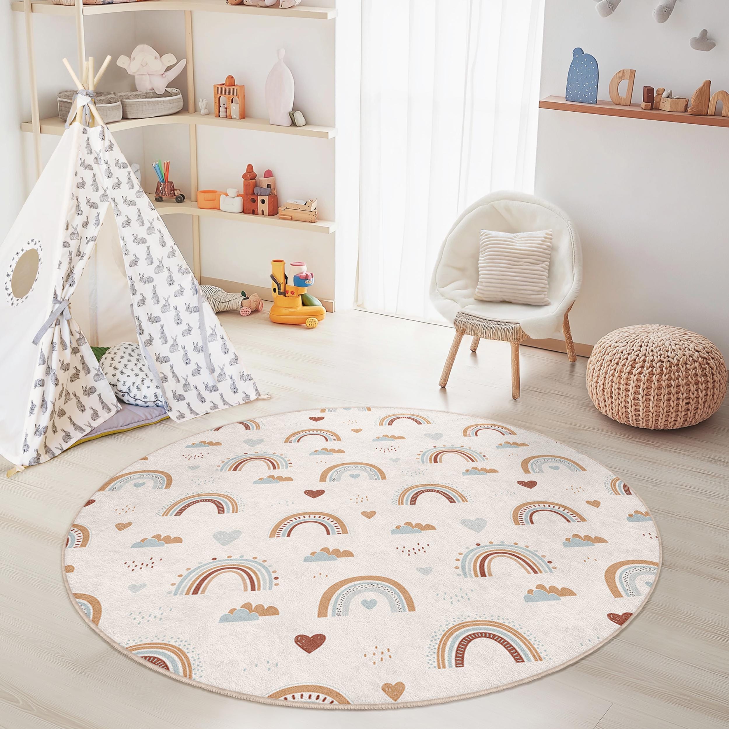Regenbogen Kinderteppich Mehrfarbig ⌀180cm