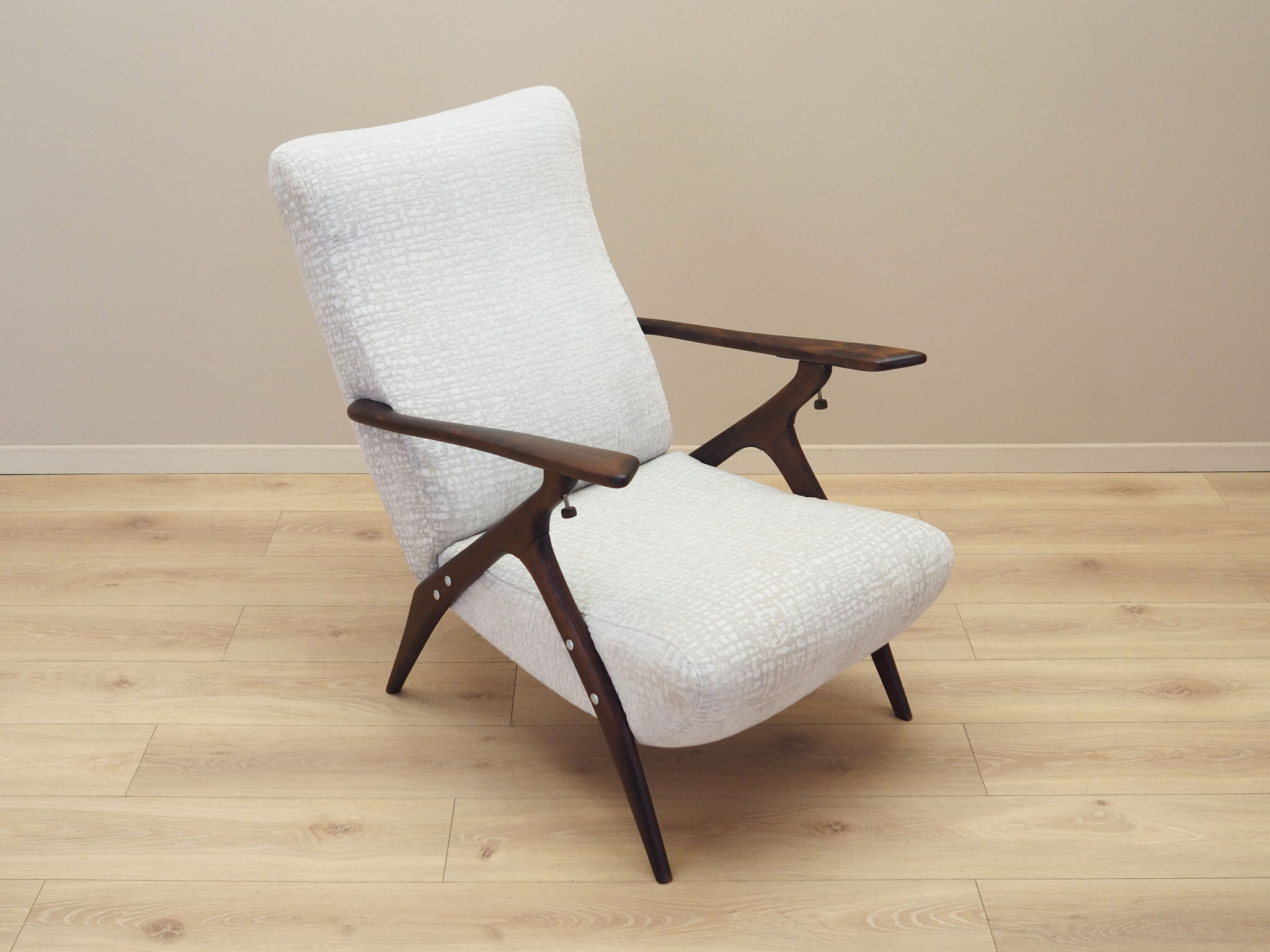 Vintage armchair beech wood textile white 1970s