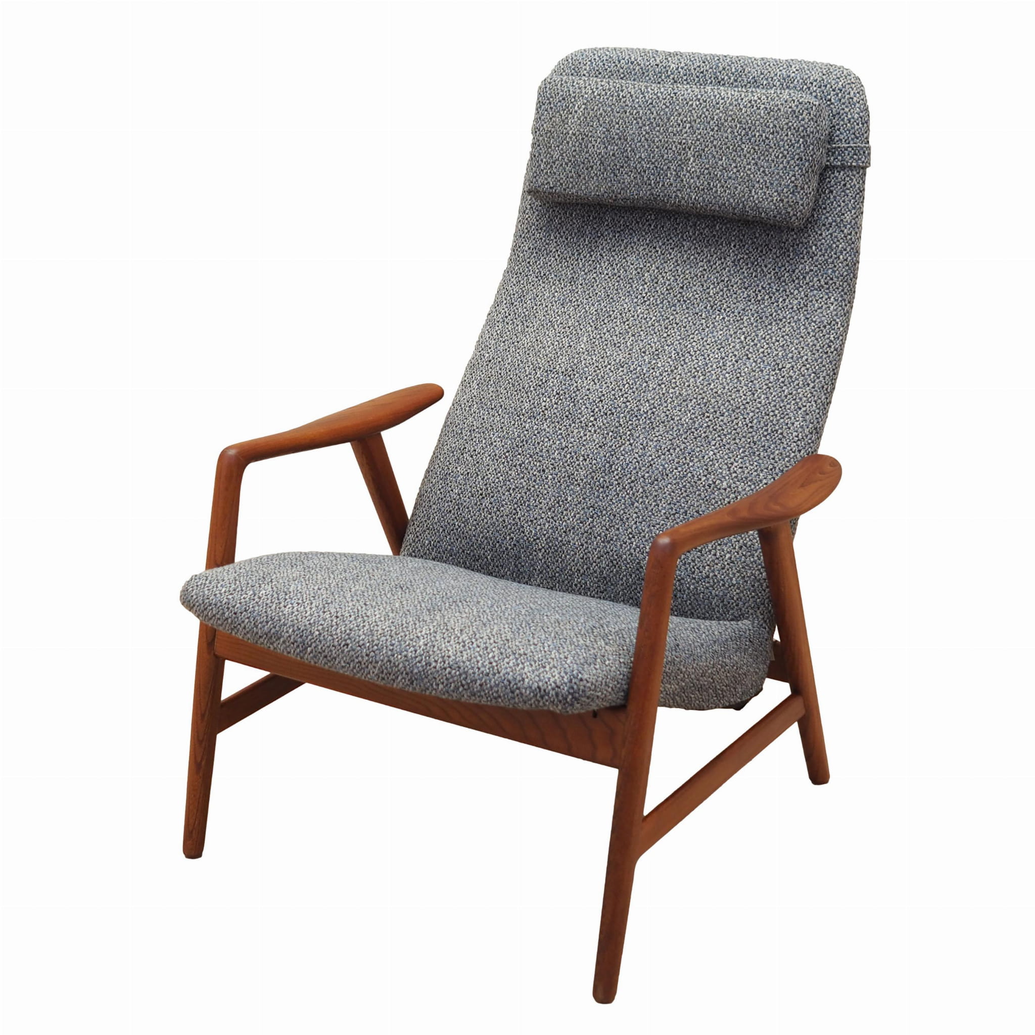 Vintage Sessel Teakholz Textil Grau 1960er Jahre
