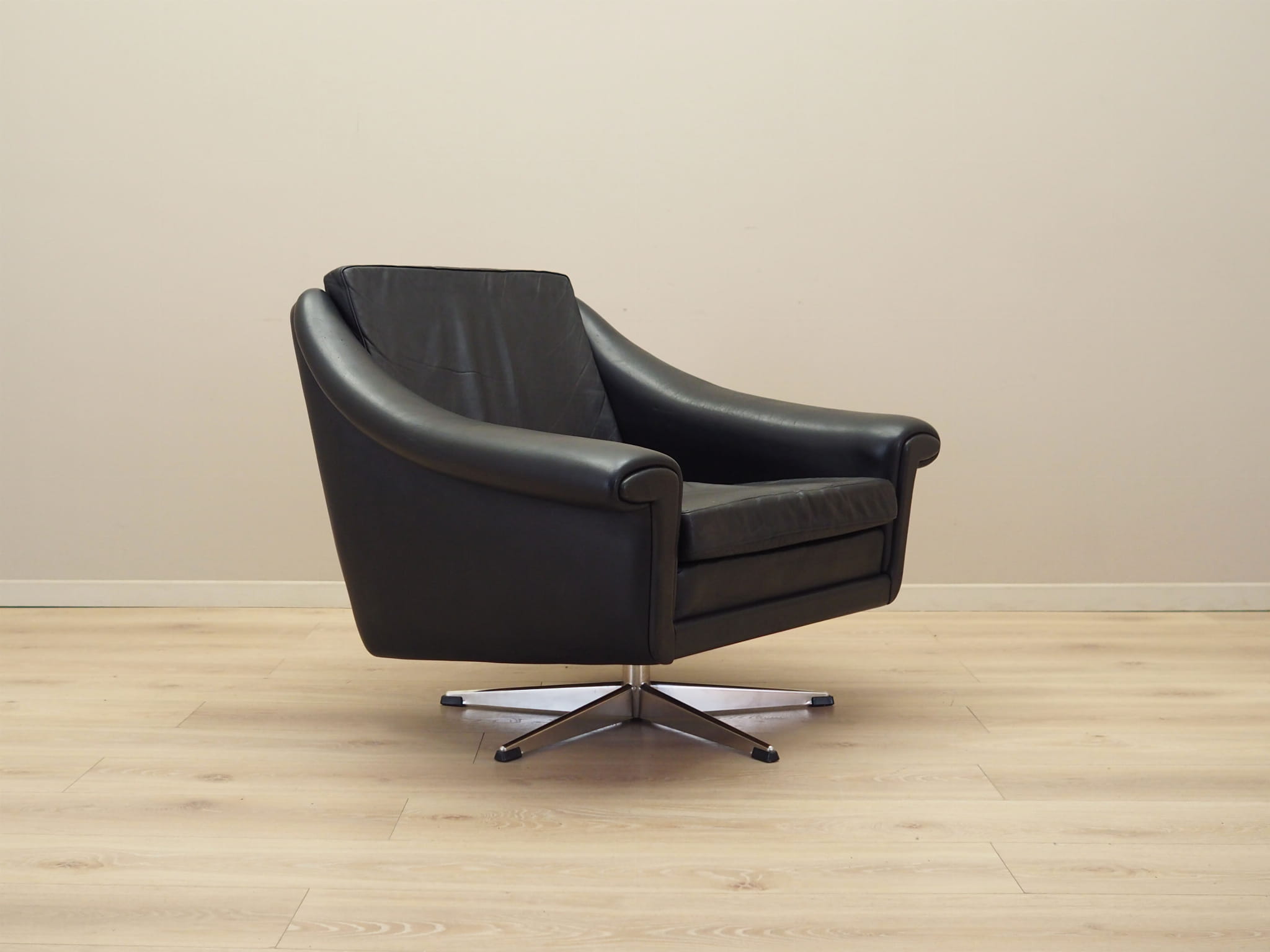 Drehsessel Leder Schwarz 1960er Jahre