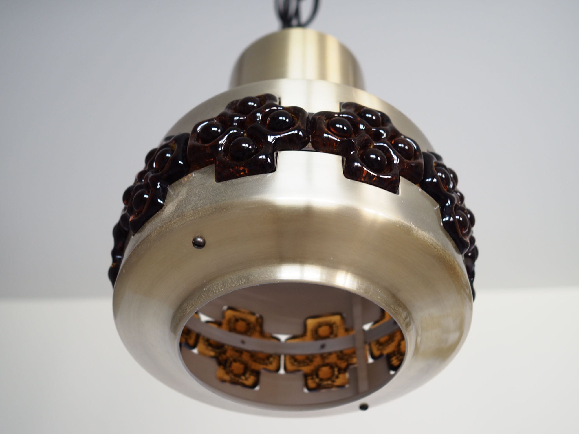 Vintage pendant lamp glass metal gold 1960s