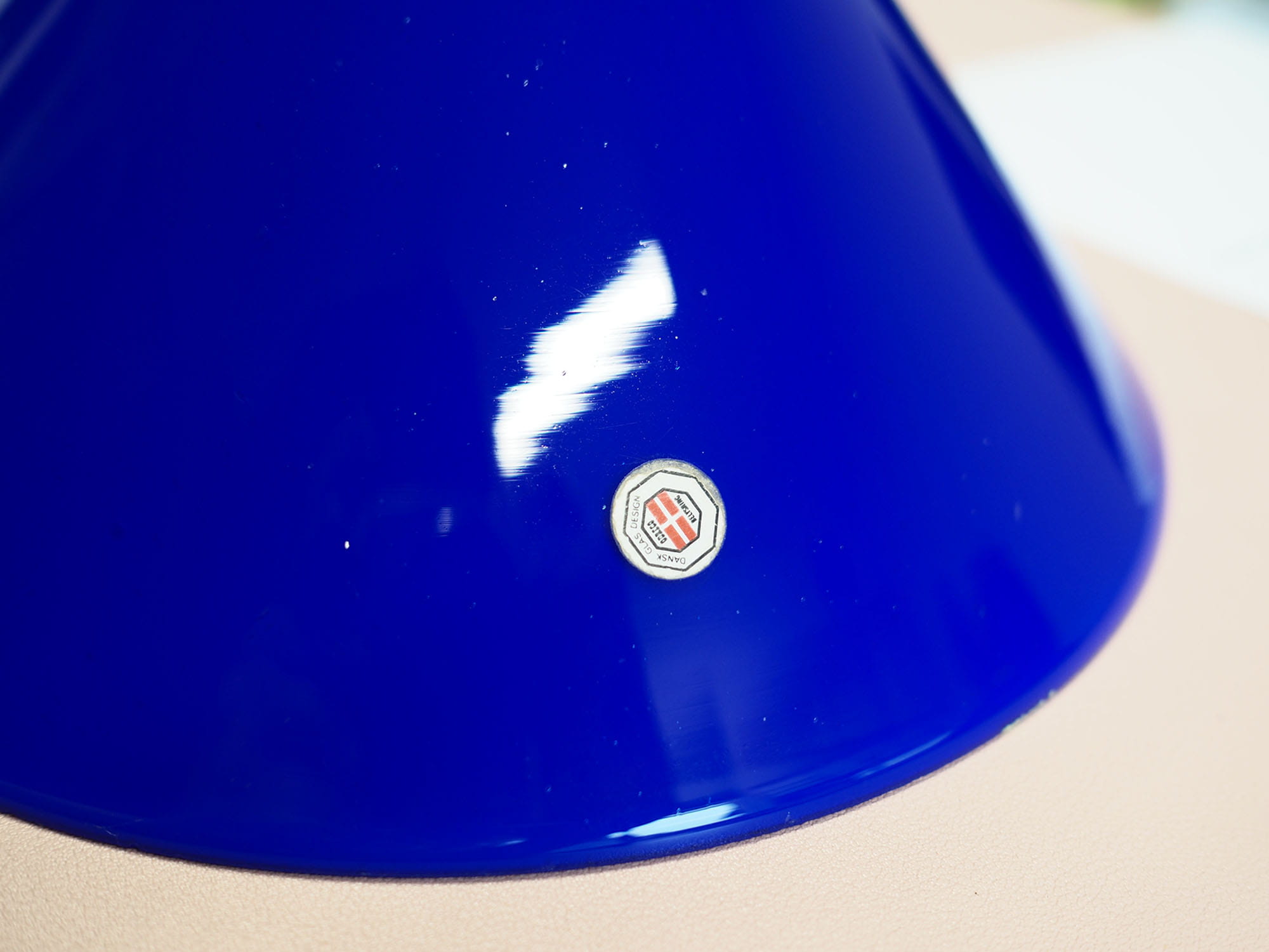 Vintage pendant lamp glass metal blue 1970s
