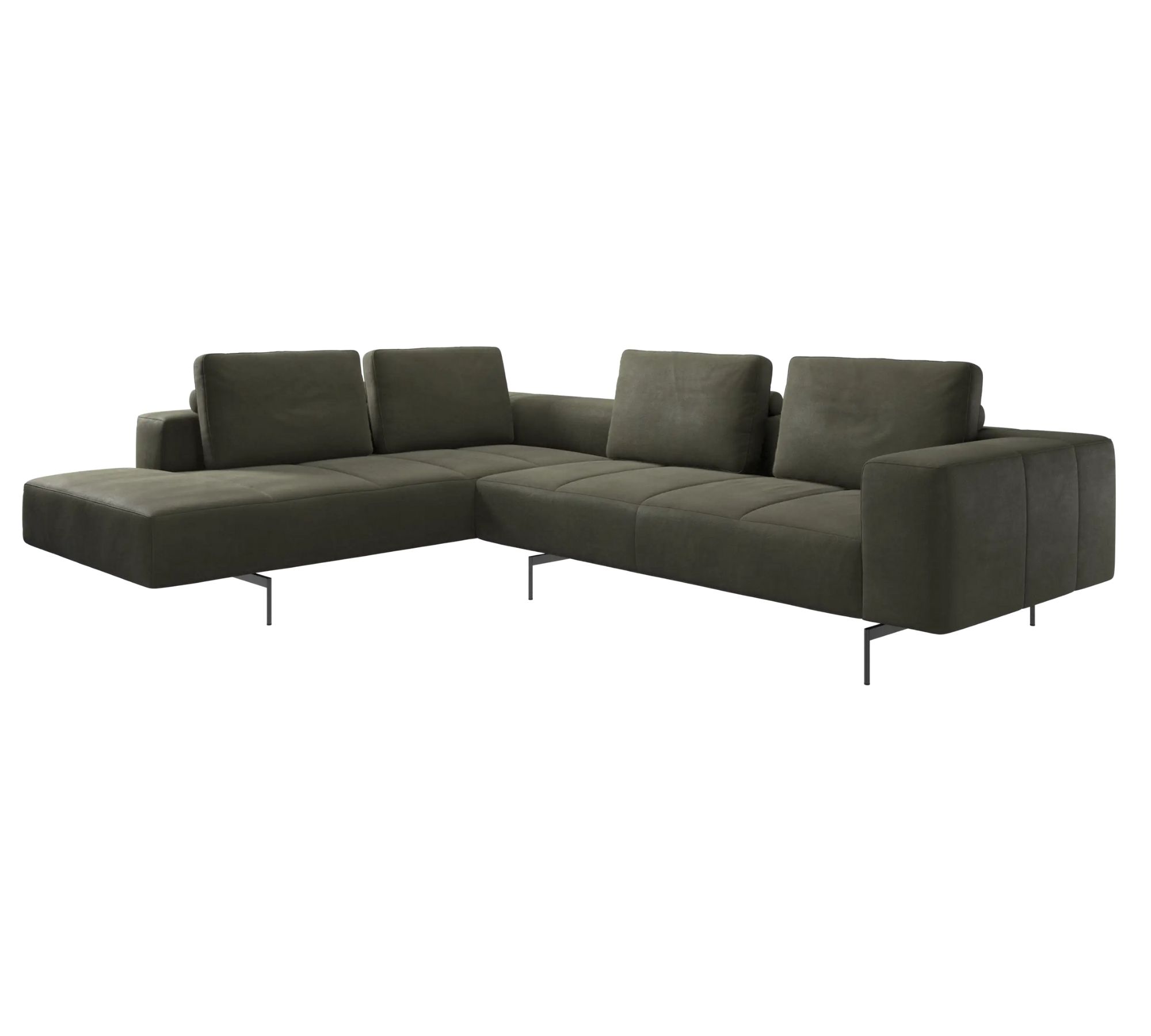 Amsterdam Ecksofa mit Loungemodul York-Leder Olivgrün