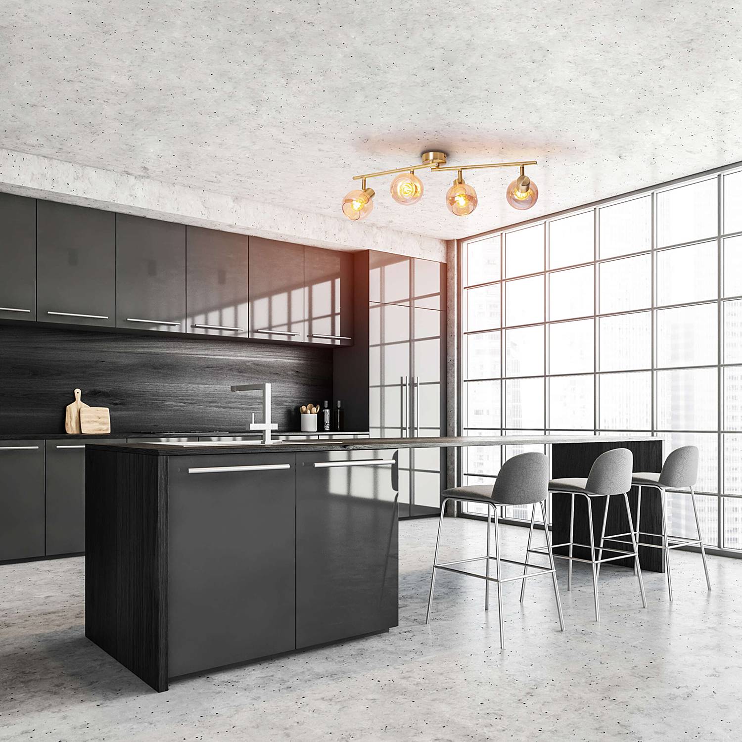 Libby Ceiling Light Clear Glass Iron 4-flame