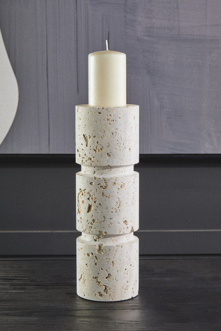 Tibor Large Candlestick Travertine White