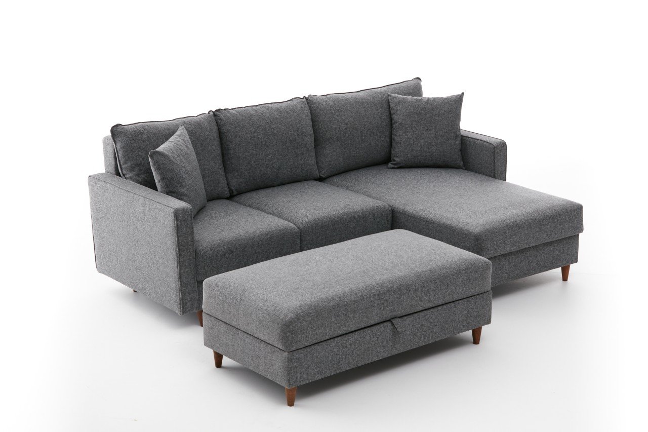 Eva Sofa Récamiere Rechts mit Hocker Grau