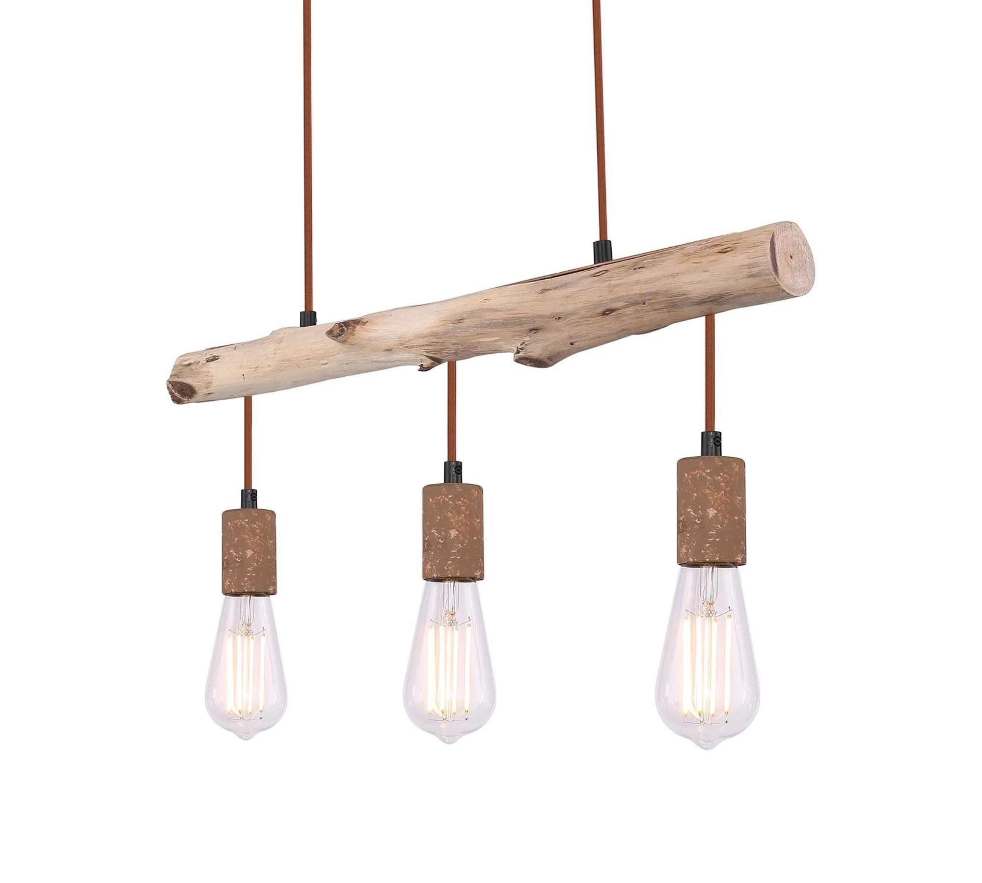 Pendant lamp 3-flame Metal Wood Brown