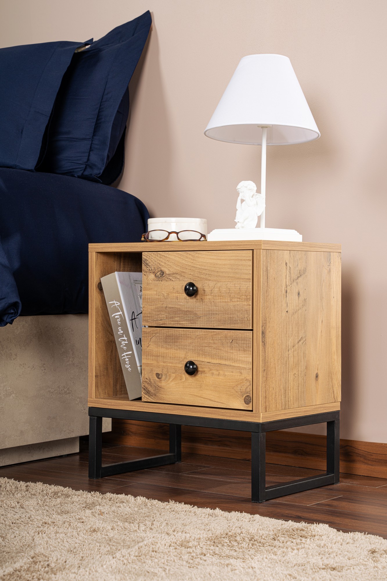 Glimmer Nightstand Brown with black legs