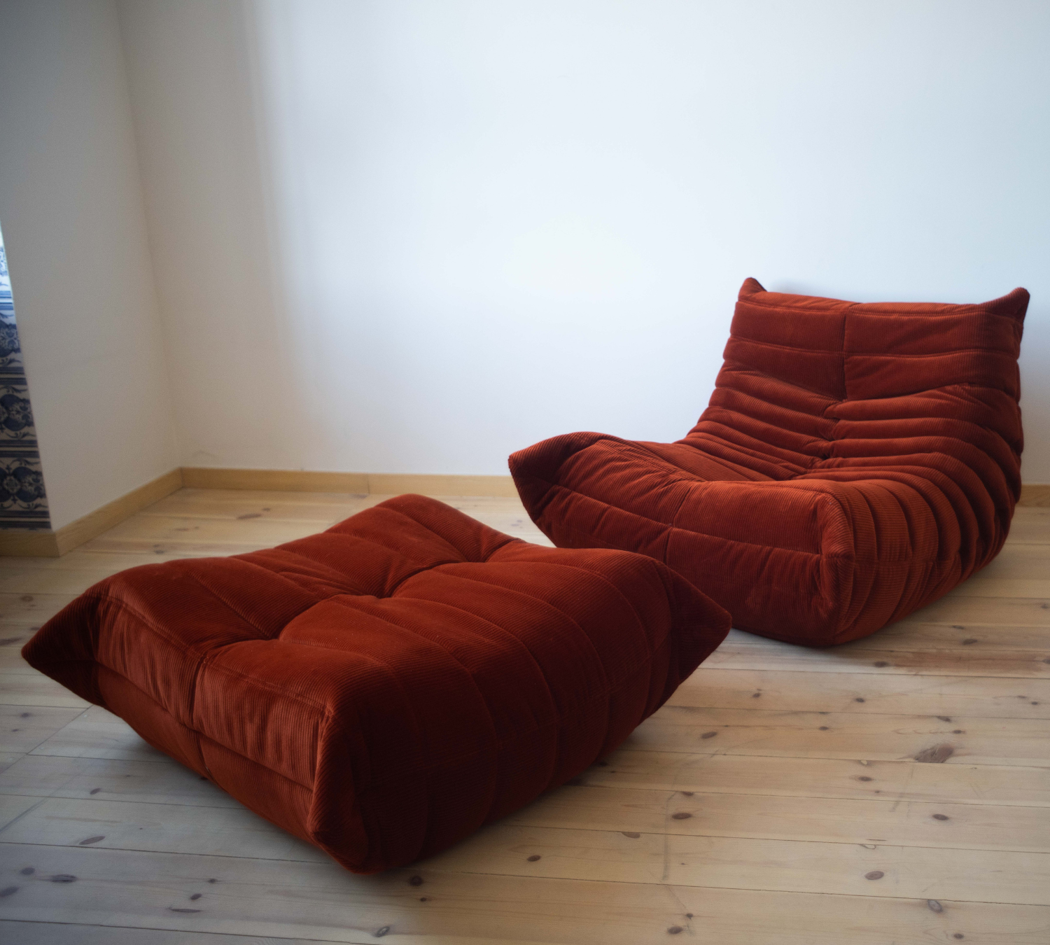 Togo Armchair and Ottoman Set Cord Amber Orange