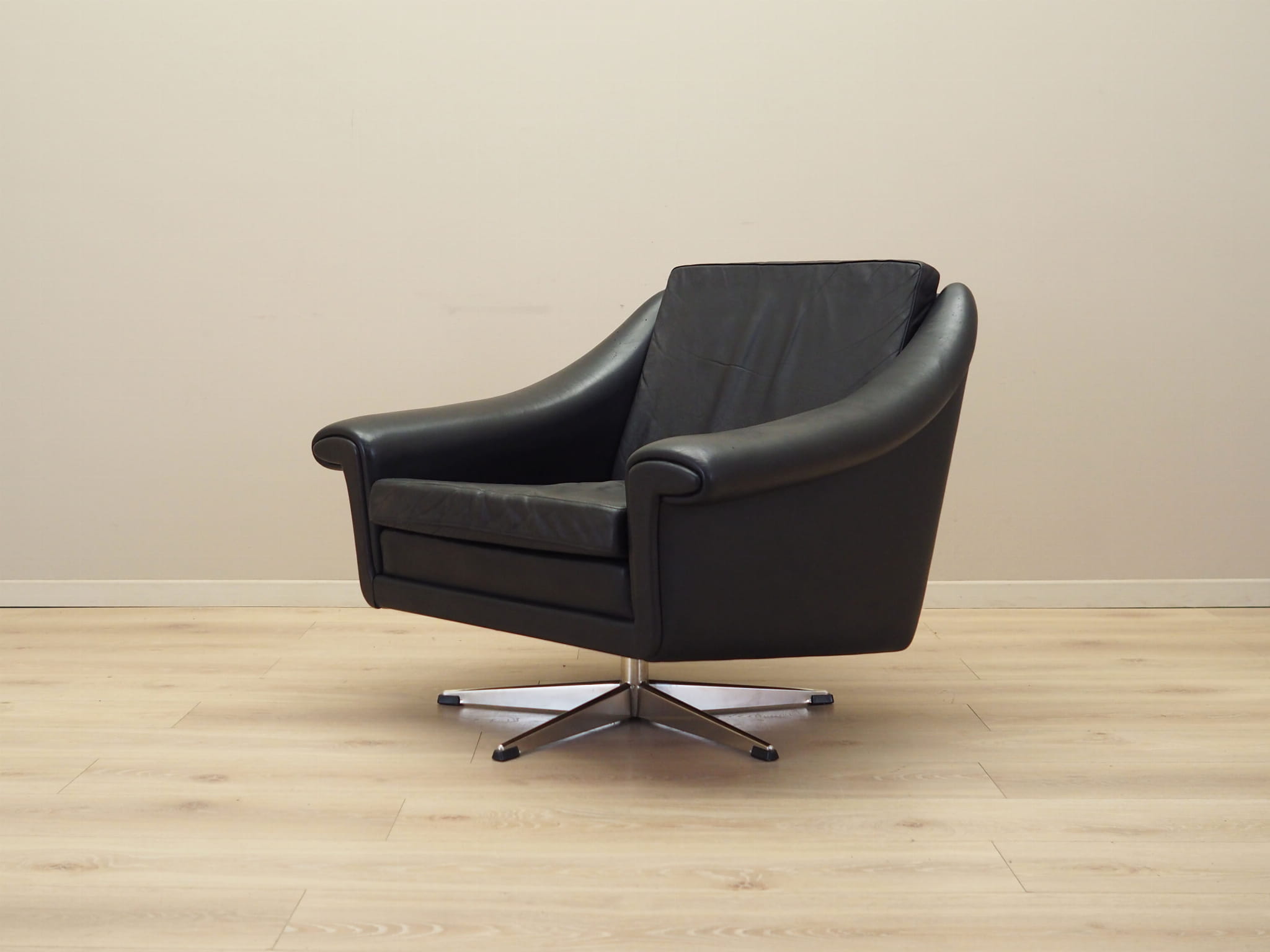 Drehsessel Leder Schwarz 1960er Jahre