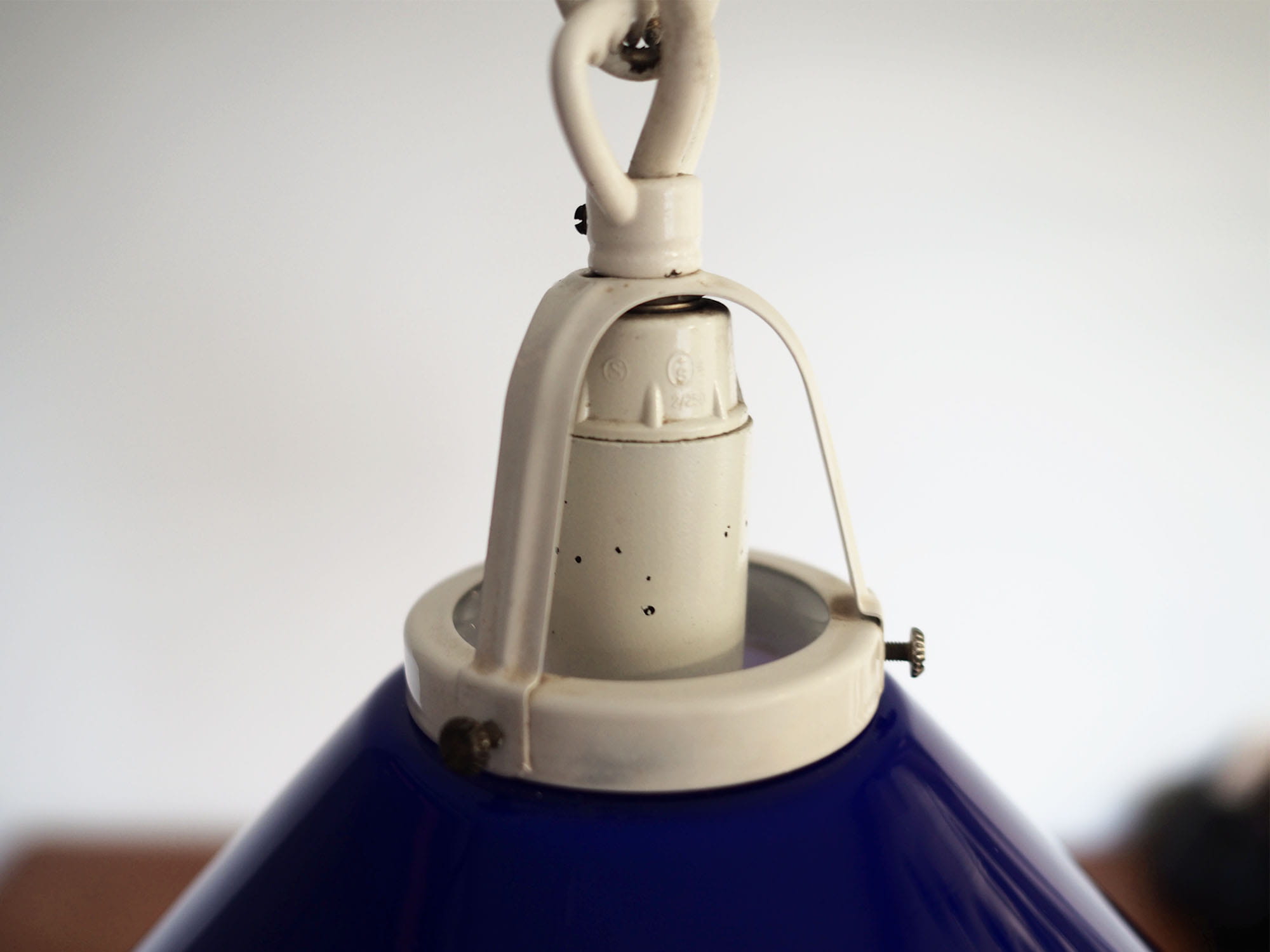 Vintage pendant lamp glass metal blue 1970s