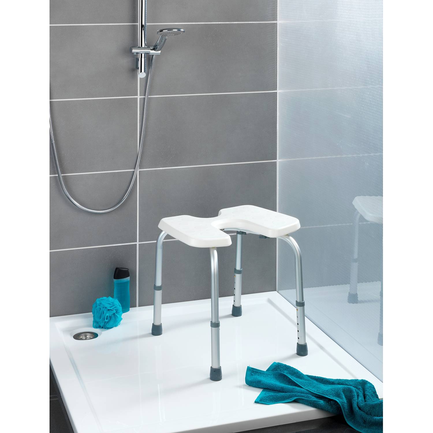 Hygienehocker Secura Kunststoff / Aluminium Weiß