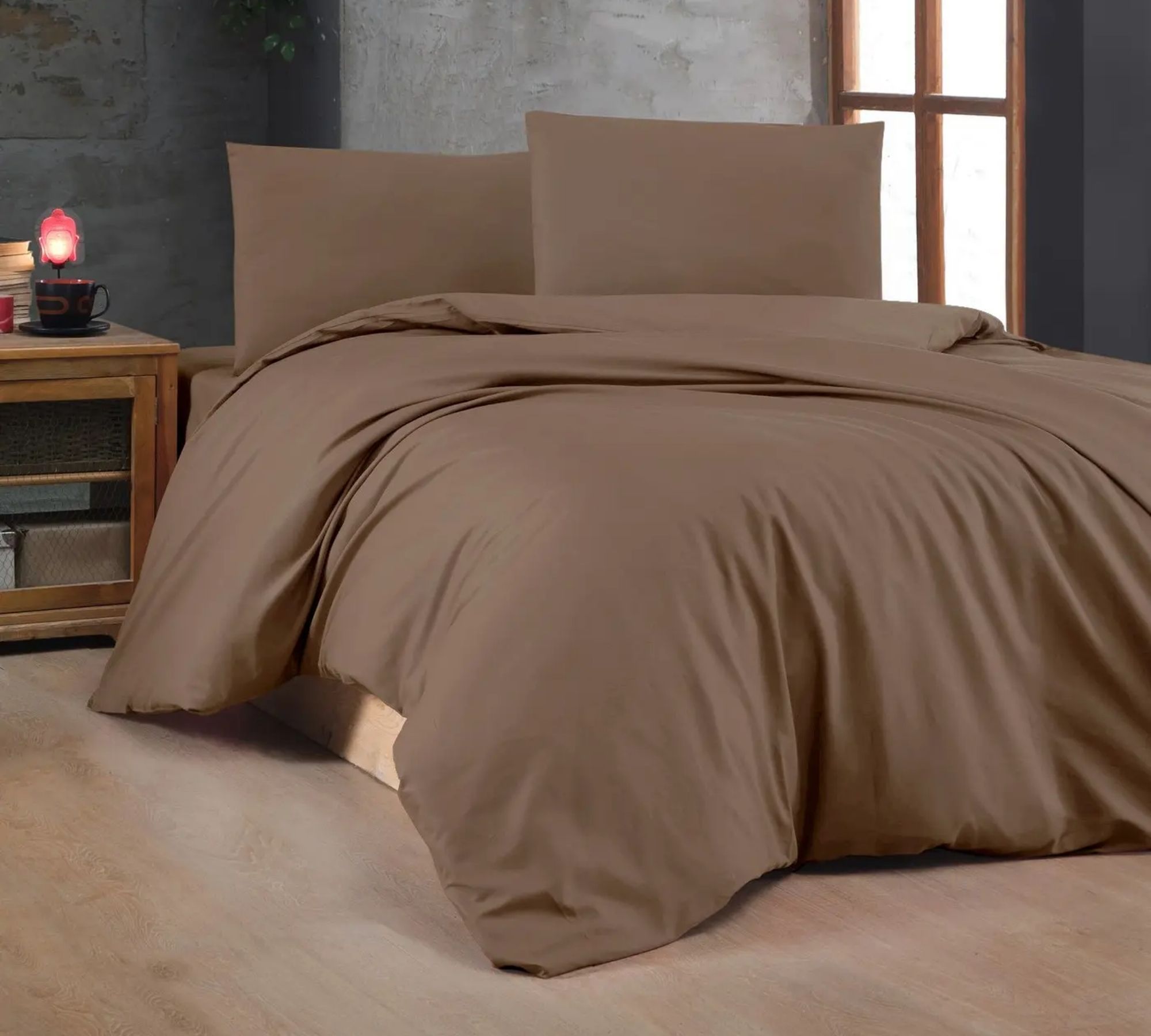 Bed & Pillowcase Cotton Brown 135cm x 200cm