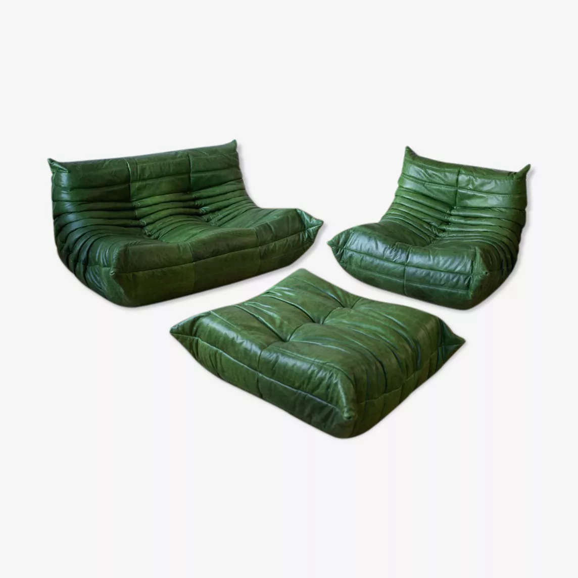 Togo Lounge Set 3-piece Pull-Up Leather Green