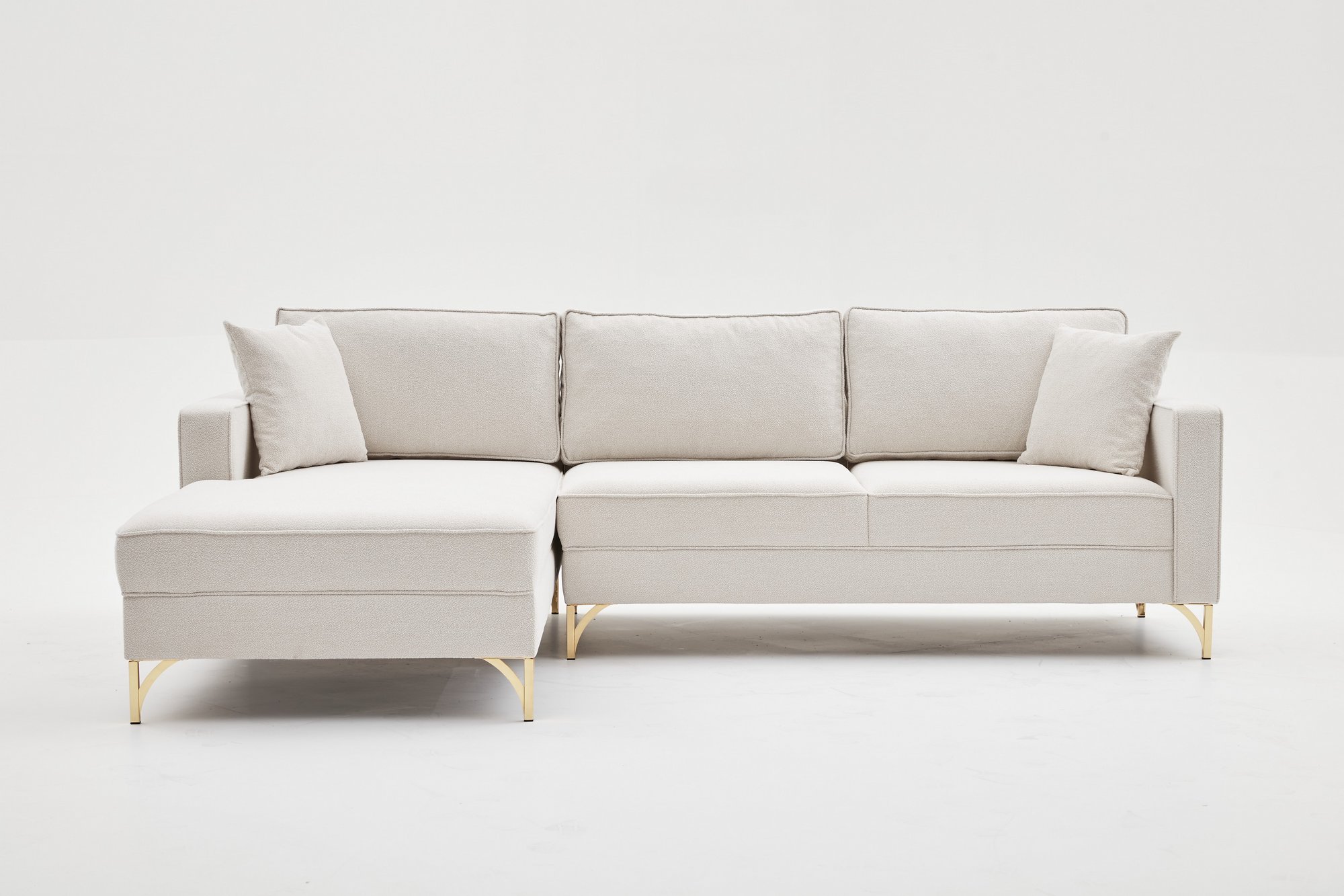 Lima Sofa Chaise Longue Left Cream with golden legs