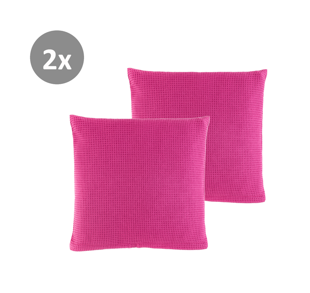 2x Kissenhülle aus Waffelpiqué 100% Baumwolle Pink