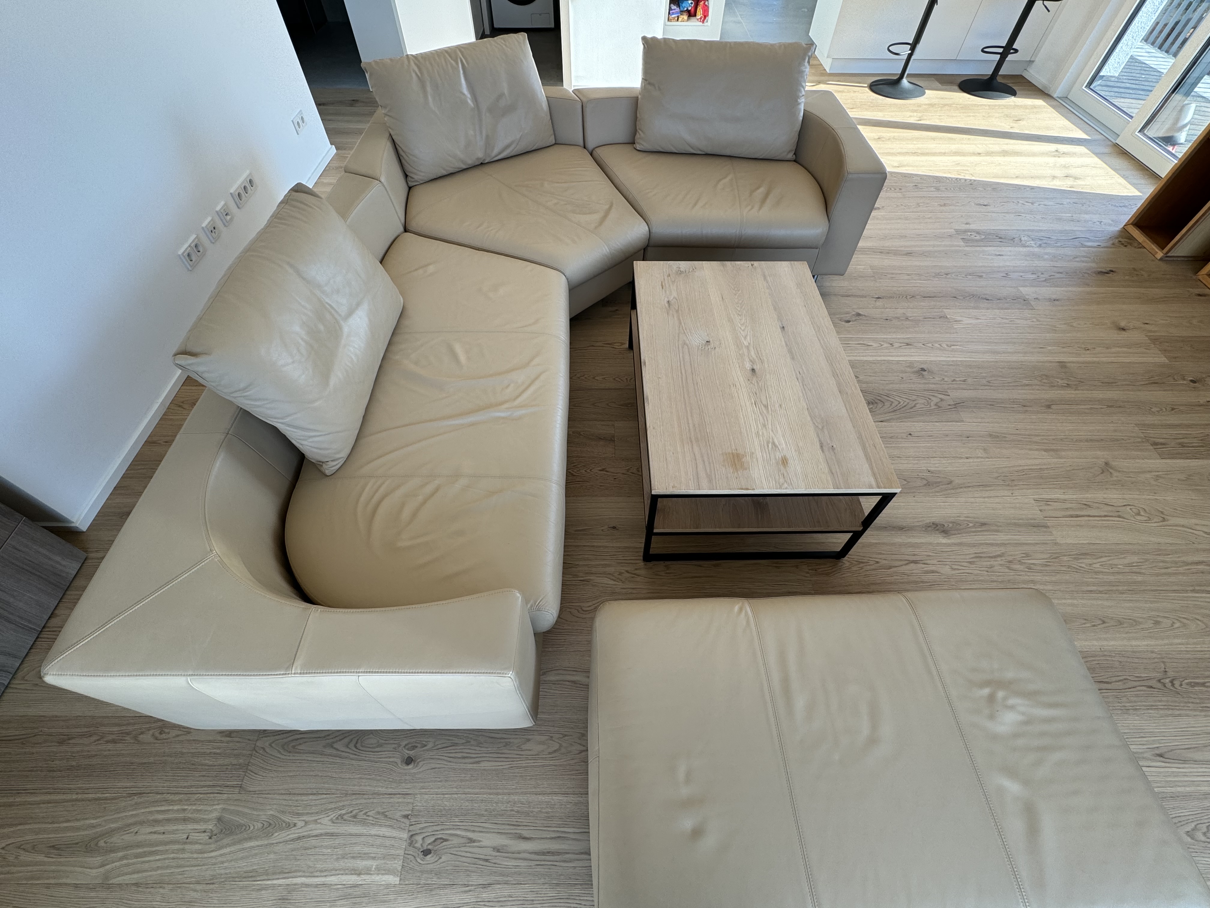 Ecksofa 4-Sitzer & Ottoman Leder Beige